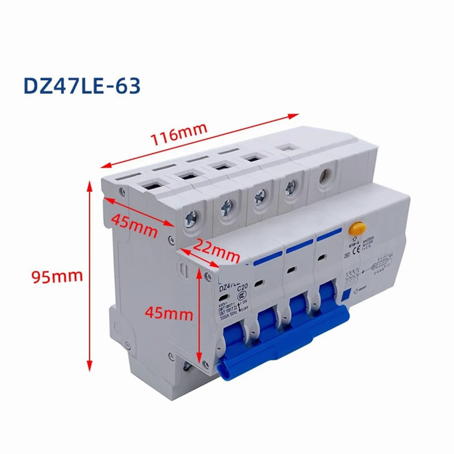 DZ47LE-63 zabezpieczenie przed wyciekiem, mini wyłącznik, przełącznik powietrza, 4P, mały, trójfazowy, 380 V, 10-63 A (50 A)