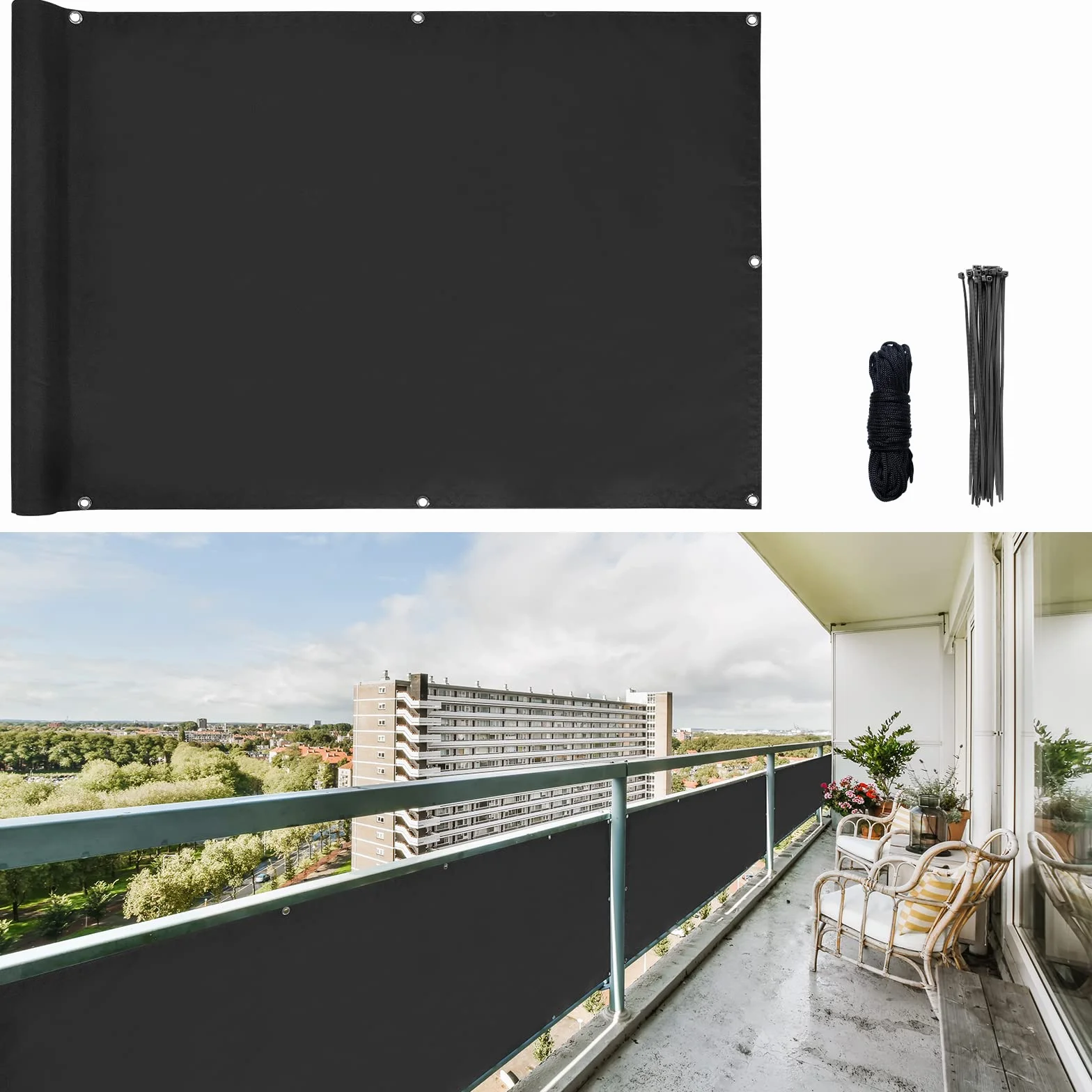 CCLIFE Zasłona na balkon nieprzezroczysta odporna na UV 0.9x3m