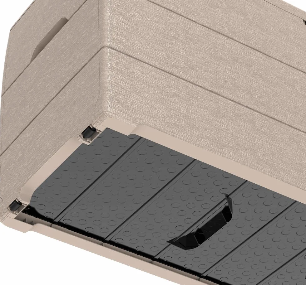 Duramax Cedargrain Durabox plastikowe pudełko do przechowywania, organizer na meble ogrodowe, zamykana pokrywa, plastikowe pudełko na poduszki z kółkami i uchwytami, pudełko na patio, ciepły taupe