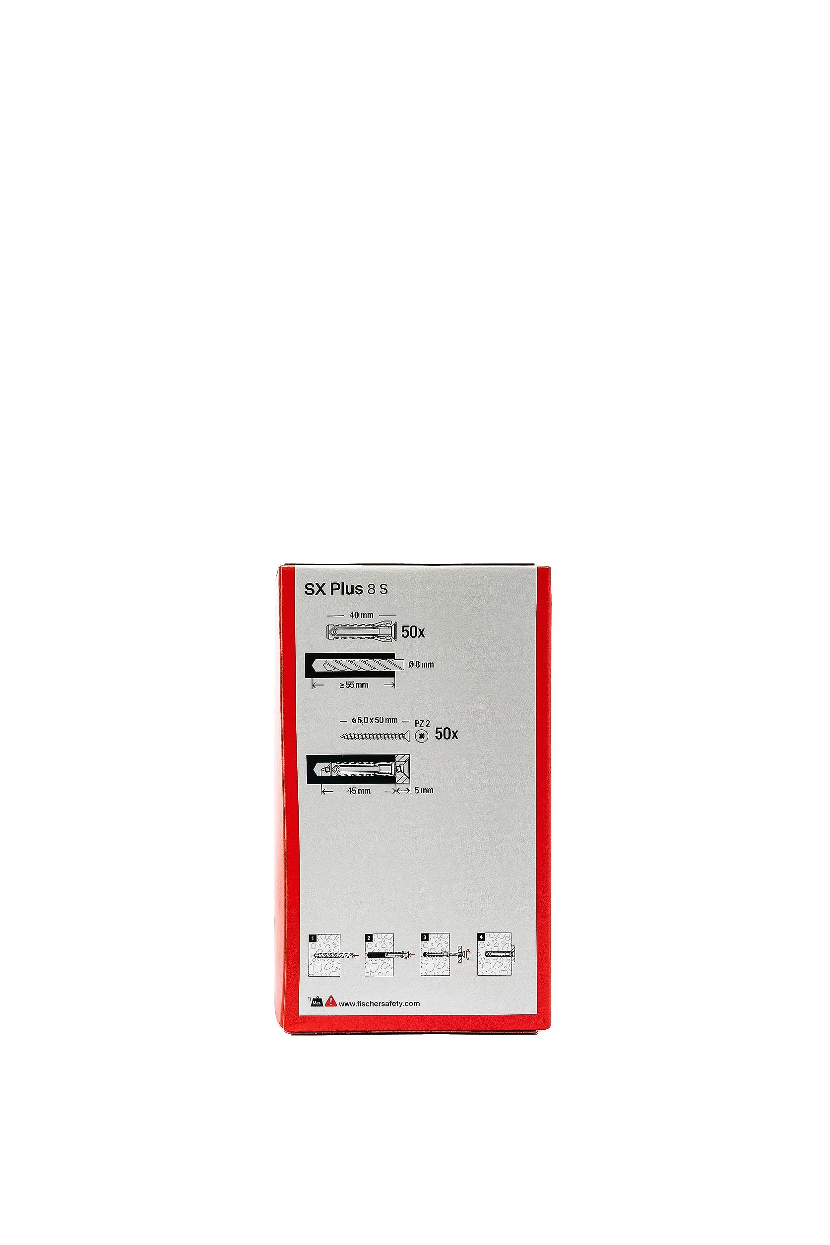 Fischer 50 kołków SX Plus ze śrubą 8x40 mm do pełnej ściany, perforowanej cegły, muru, betonu, do mocowania żyrandoli, mebli, szafek ściennych, półek, 567622