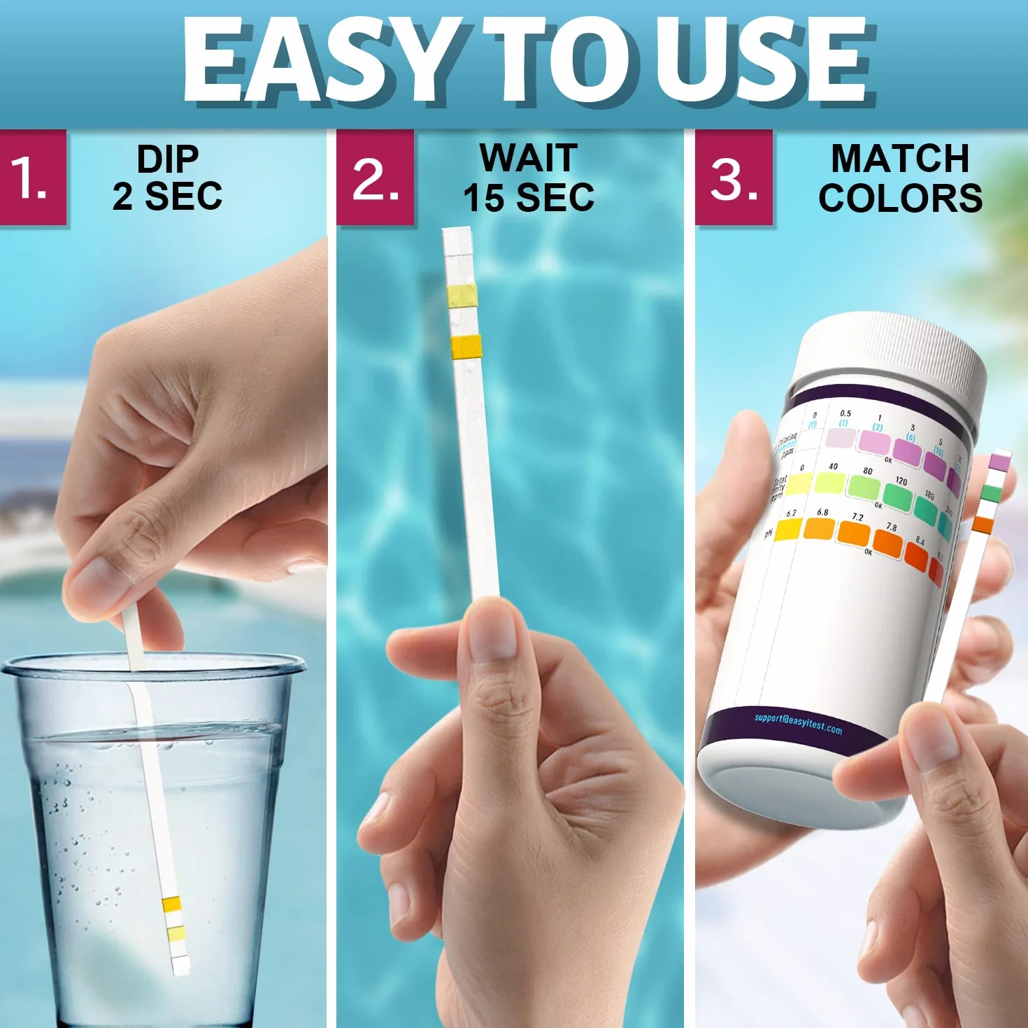 EASYTEST Paski testowe do basenu i spa 150 sztuk pH chlor brom 3 w 1
