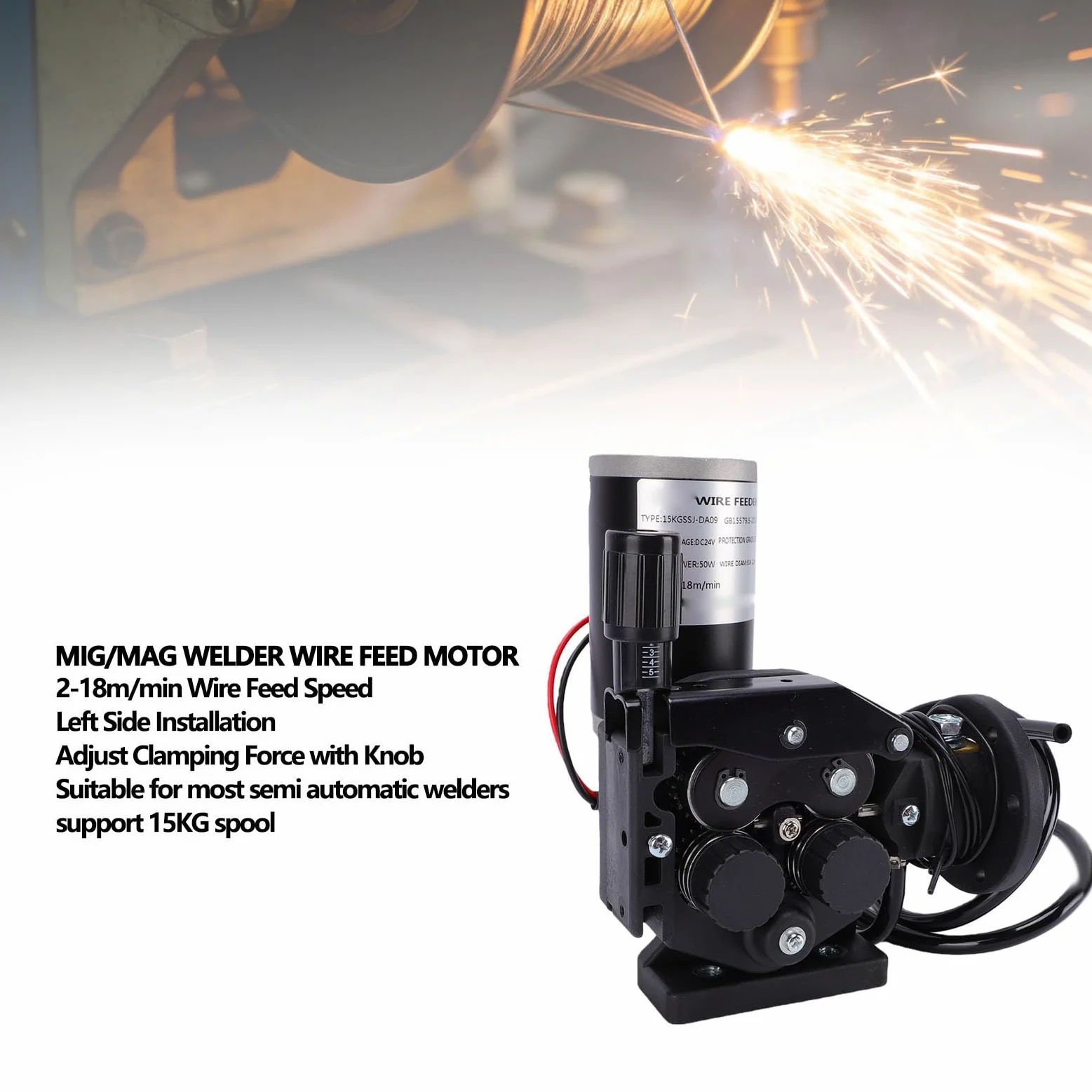 Fockety Silnik Podawania Drutu Spawalniczego Mig, 0,8-1,0 Mm 18 M/min Prędkość DC24V 50 W Automat Spawalniczy Podajnik Drutu Rolkowego z Kółkami, Montowany Po Lewej Stronie Sprzęt