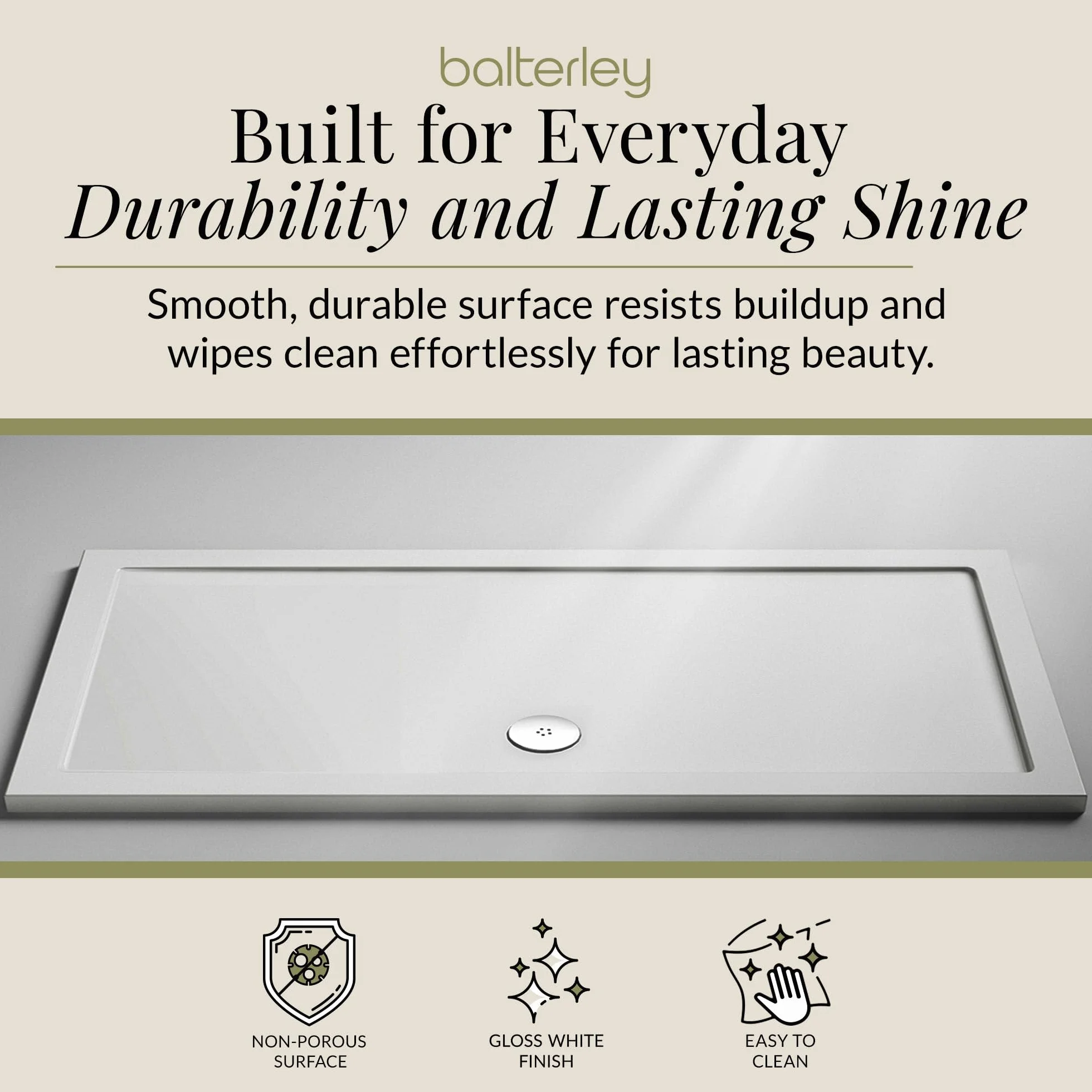 Pearlstone prostokątny brodzik prysznicowy (odpady nie są dołączone) - 1300 mm x 800 mm - biały