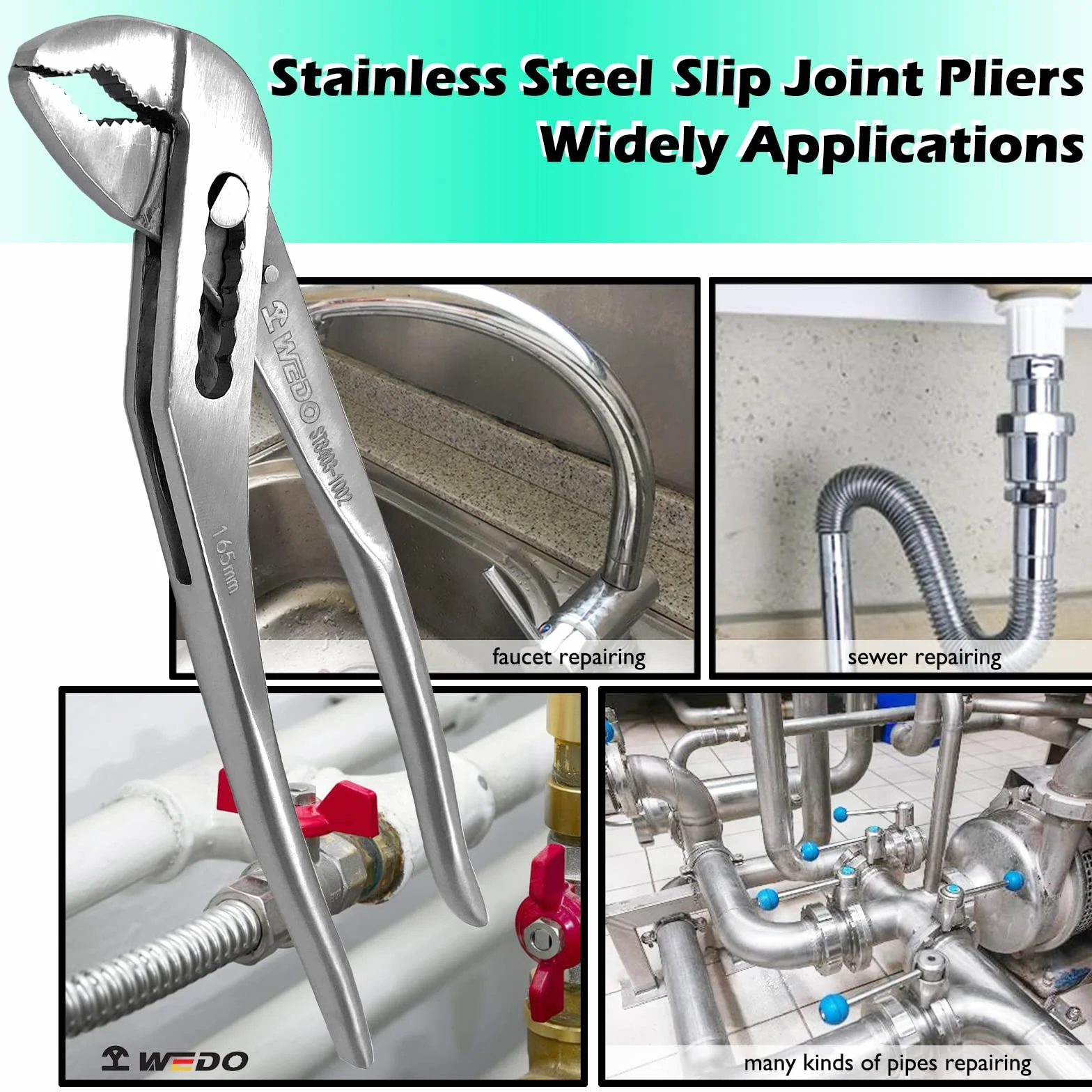 WEDO Szczypce na pióro i wpust ze stali nierdzewnej, szczypce do połączeń ślizgowych 25 cm, szczypce do pomp wodnych, szczypce do przegubów szczękowych, odporne na korozję, długość 250 mm