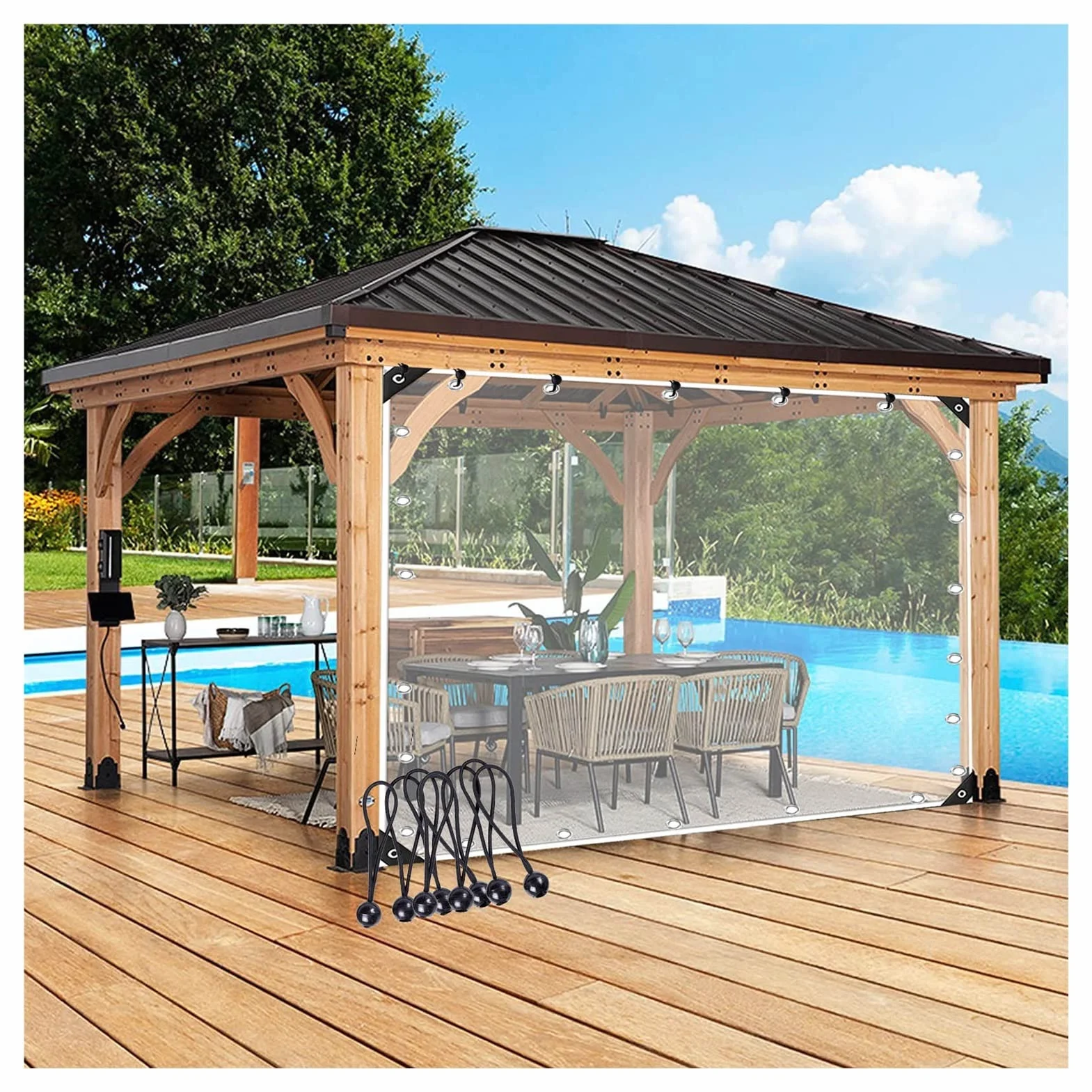 Wodoodporna Plandeka PVC Zasłony Zewnętrzne z Grommetem Wodoodporny Panele Boczne Namiotu do Ogród, Patio, Balkon, Konfigurowalny (Color : Clear, Size : 2x2m)