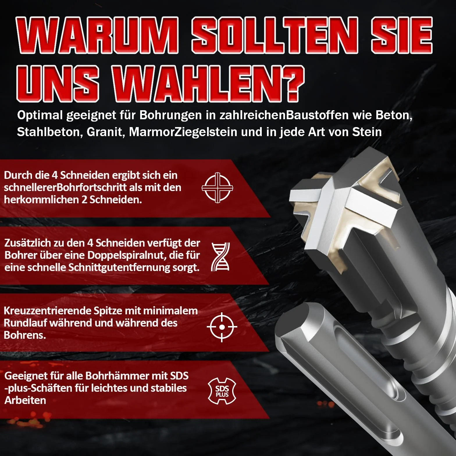 CSOOM SDS Plus wiertło 6 x 110 2 szt., profesjonalne wiertło do betonu, idealne do wiercenia w kamieniu, betonie, kamieniu naturalnym, murze ceglanej