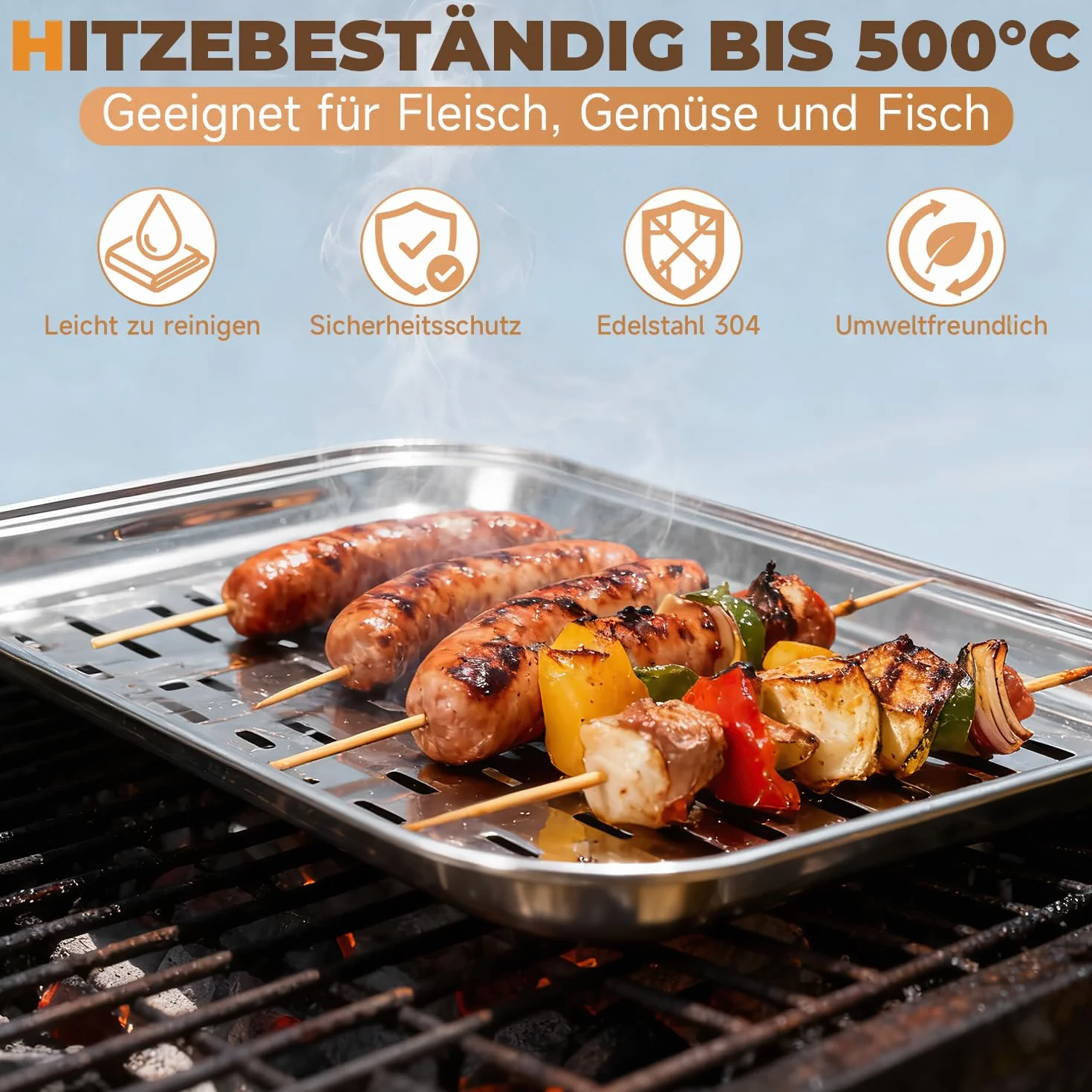 tacki do grilla ze stali nierdzewnej 3 sztuki, tacka do grilla ze stali nierdzewnej z 1 szczypcami do grilla, 34,9x24,5x2,7 cm, srebrne tacki do grillowania warzyw, wielokrotnego użytku z