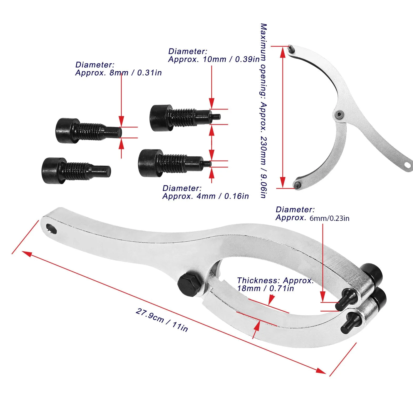 Zestaw kluczy do nakrętek dławnicowych 11 cali z uchwytem Cylinder hydrauliczny do nakrętek 0,85–9 cali ze sworzniami M4 (2/13 cali) M6 (1/4 cala) M8 (5/16 cali)