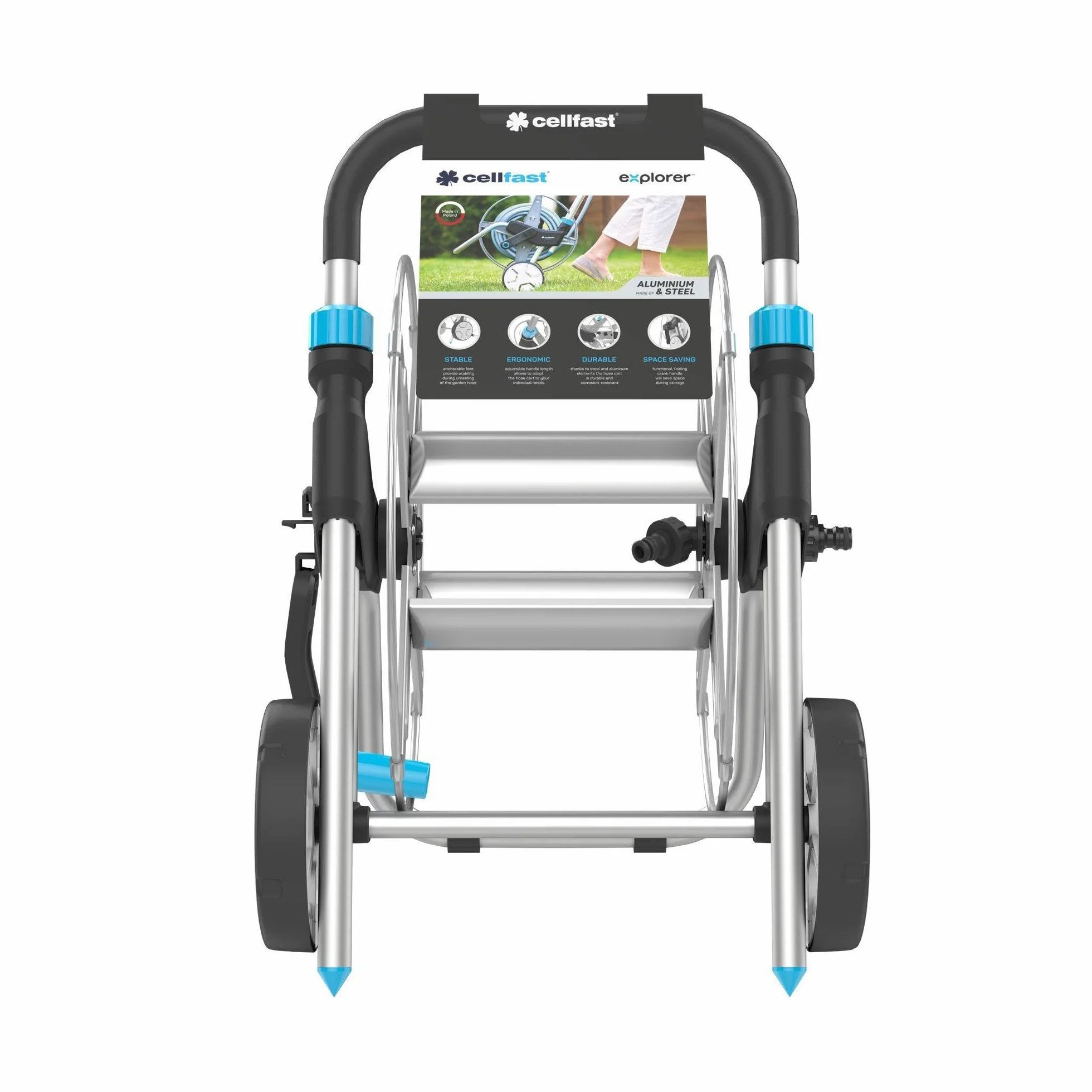 Cellfast Metalowy Wózek na Wąż Ogrodowy 1/2" Explorer - Bęben na Wąż z Korbą do Nawijania - Wytrzymały i Stabilny