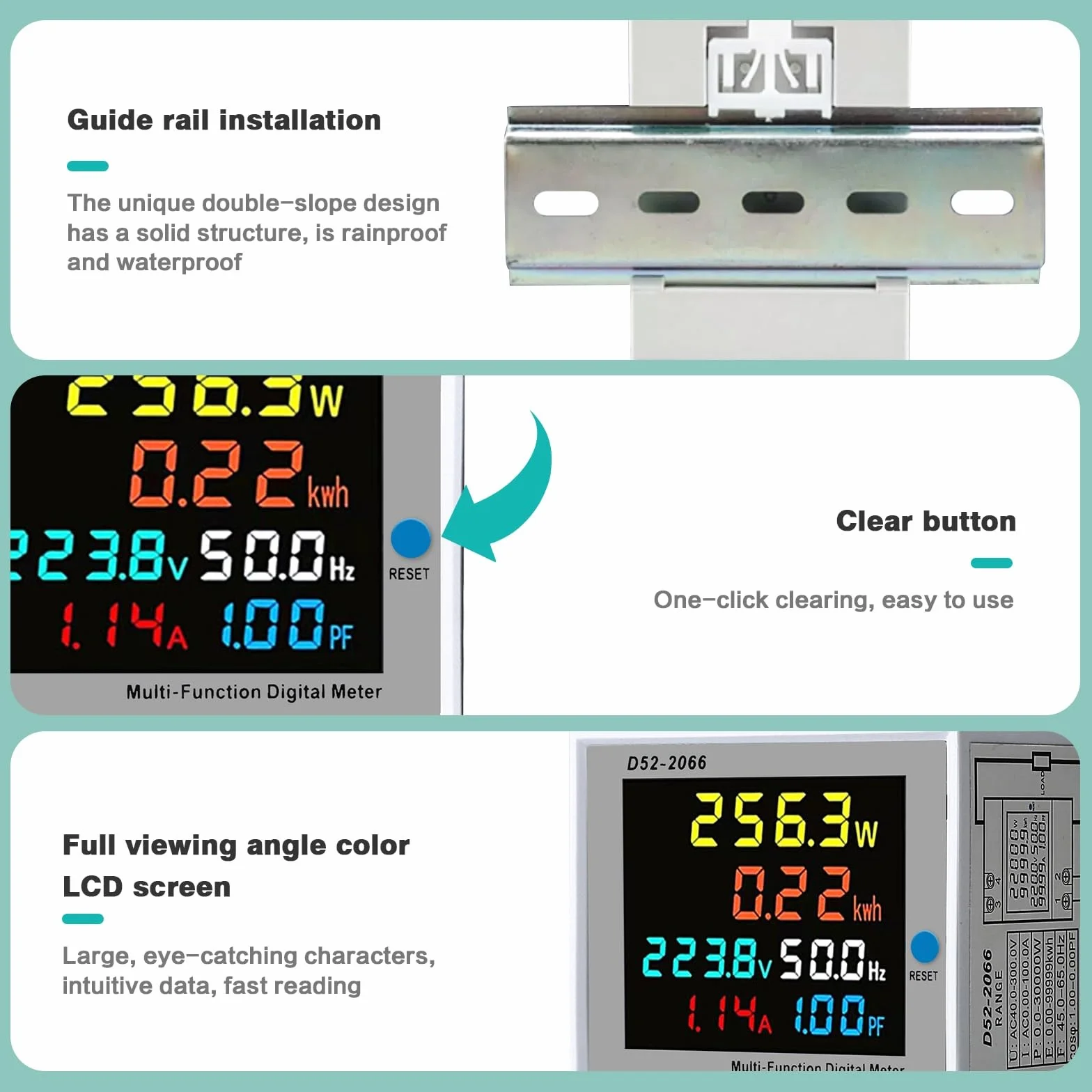 Jadeshay Licznik energii AC 40-300 V, 100 A, cyfrowy, wielofunkcyjny, woltomierz, do pomiaru zużycia prądu, napięcia, prądu, współczynnika częstotliwości