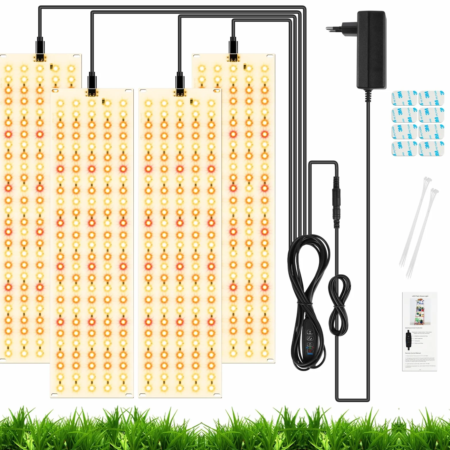 OFFCUP Lampa LED do uprawy roślin 270 diod pełne spektrum z timerem 3/6/12 h 3 rodzaje jasności 4 sztuki