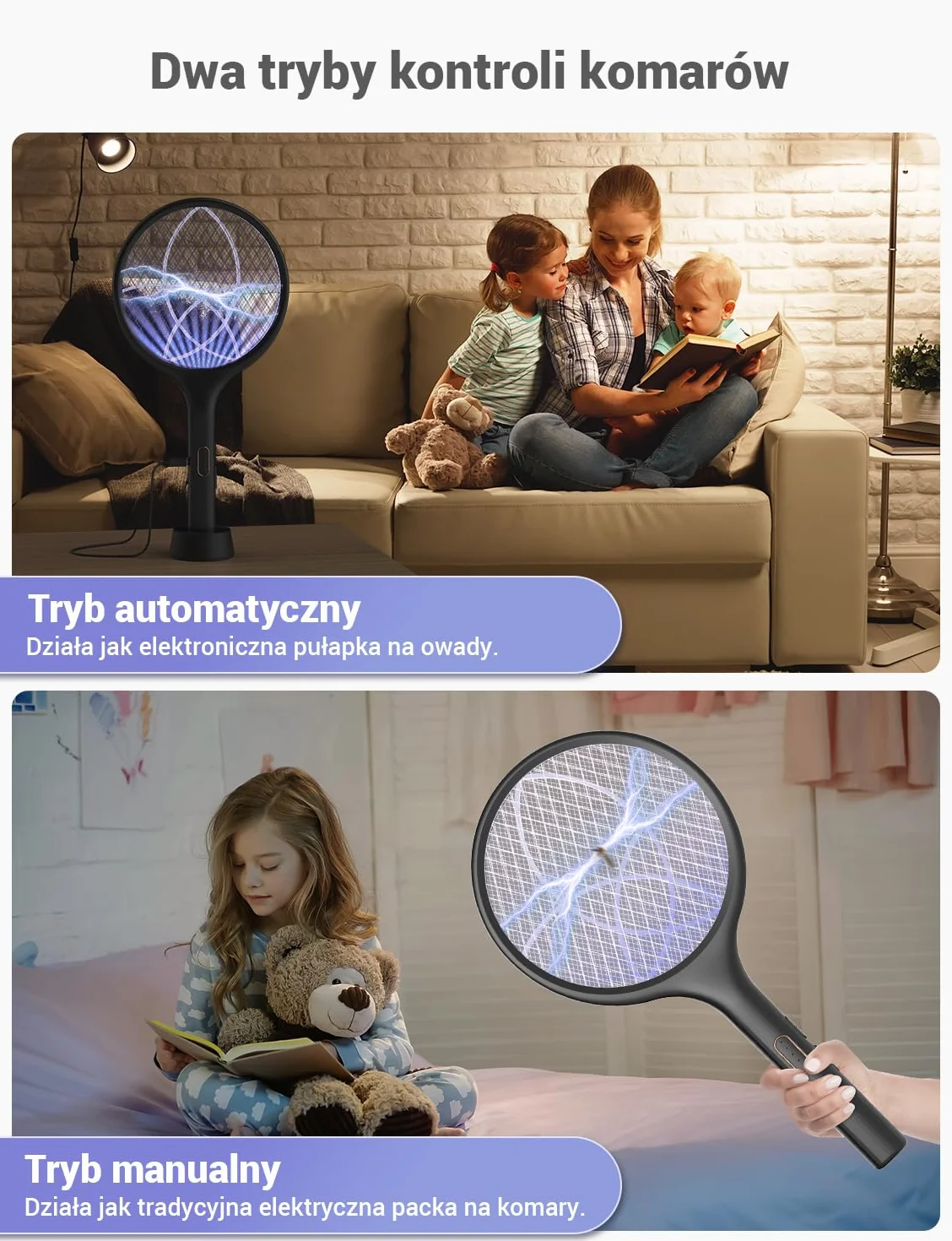 YISSVIC Elektryczna łapka na komary 4000 V 2 w 1 USB C Akumulatorowa UV Czarny 2 szt.
