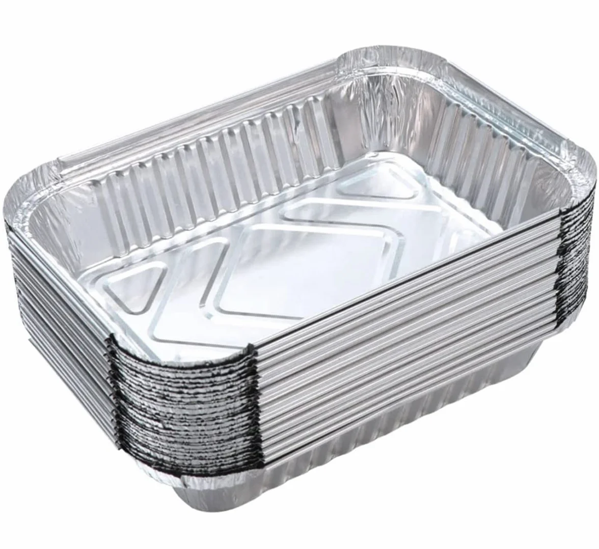LATRAT 25 sztuk aluminiowych misek do grillowania, jednorazowych misek aluminiowych, bez pokrywki, na resztki, grill, ciasto, owoce i warzywa, 21,6 x 14,7 x 3,5 cm