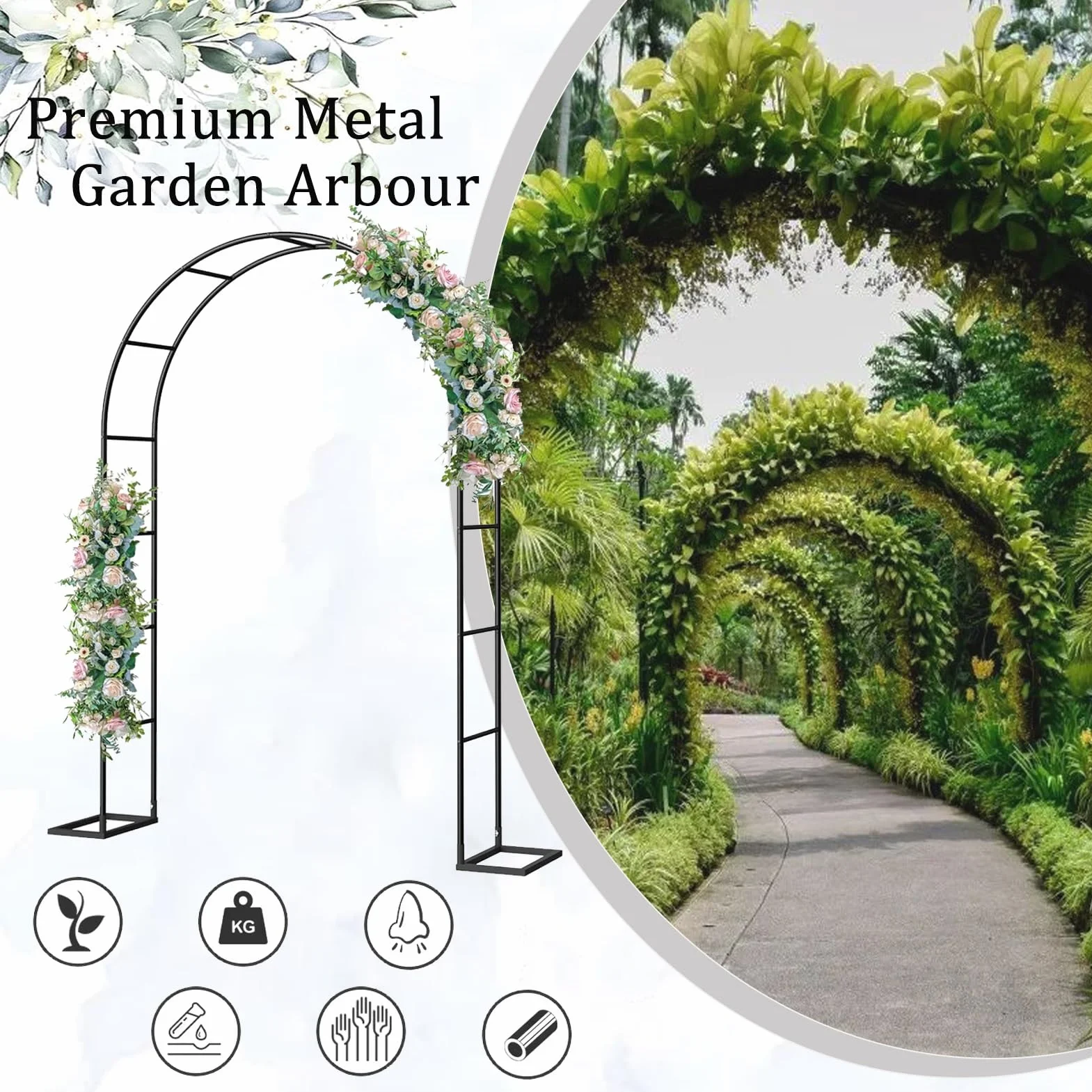 Łuk ogrodowy metalowa rama pergola altanka krata dla roślin 240x220x40 cm