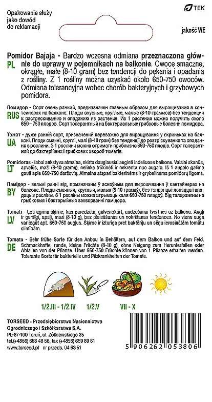 Bajaja nasiona pomidorów koktajlowych Solanum lycopersicum 100 nasion słodkie 8-10 g
