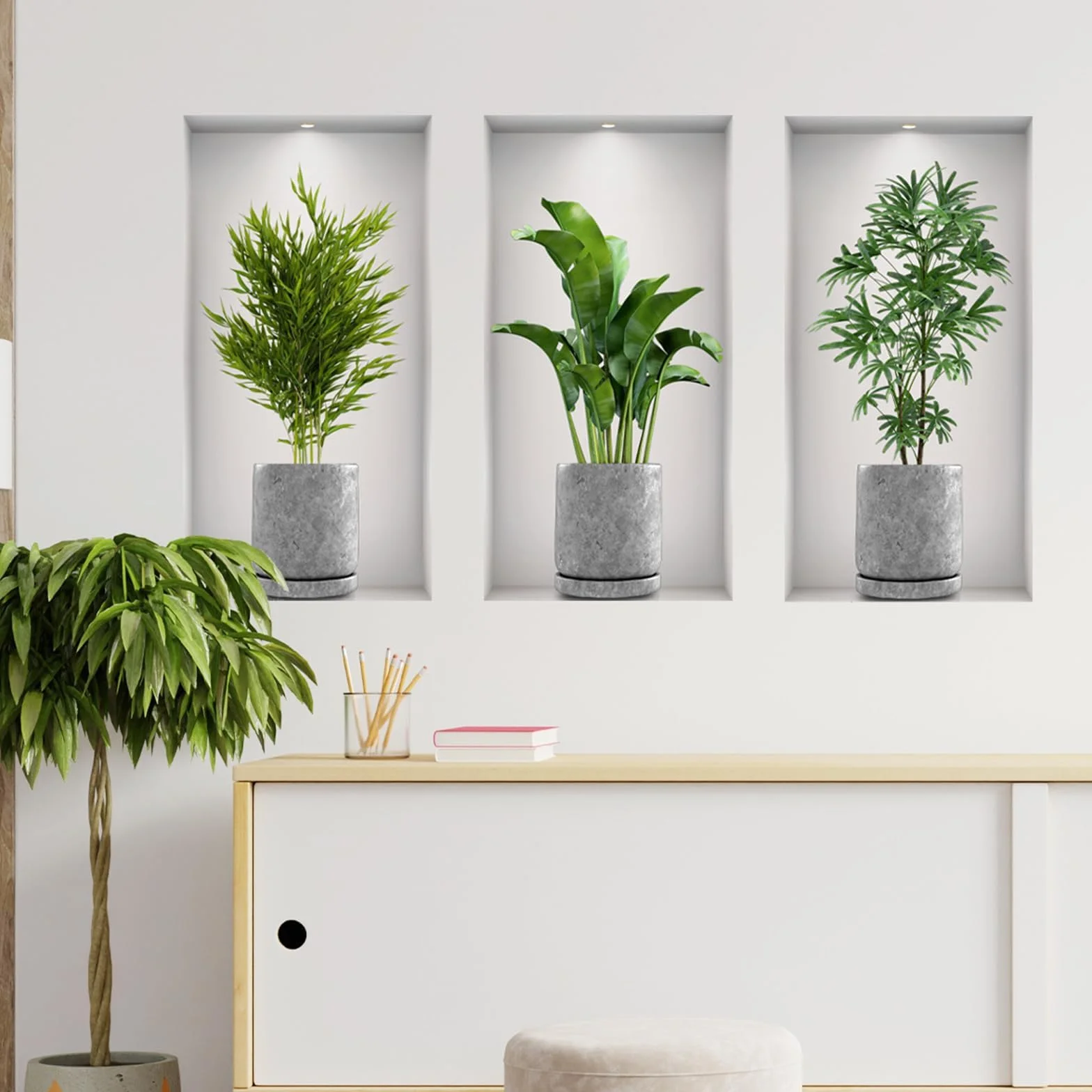 3 sztuki tatuaży ściennych z motywem roślin, wazonów 3D, naklejki ścienne, do kuchni, dekoracja ścienna, nadaje się do dekoracji sypialni, salonu, drzwi i okien, hoteli oraz do zakrywania uszkodzonych
