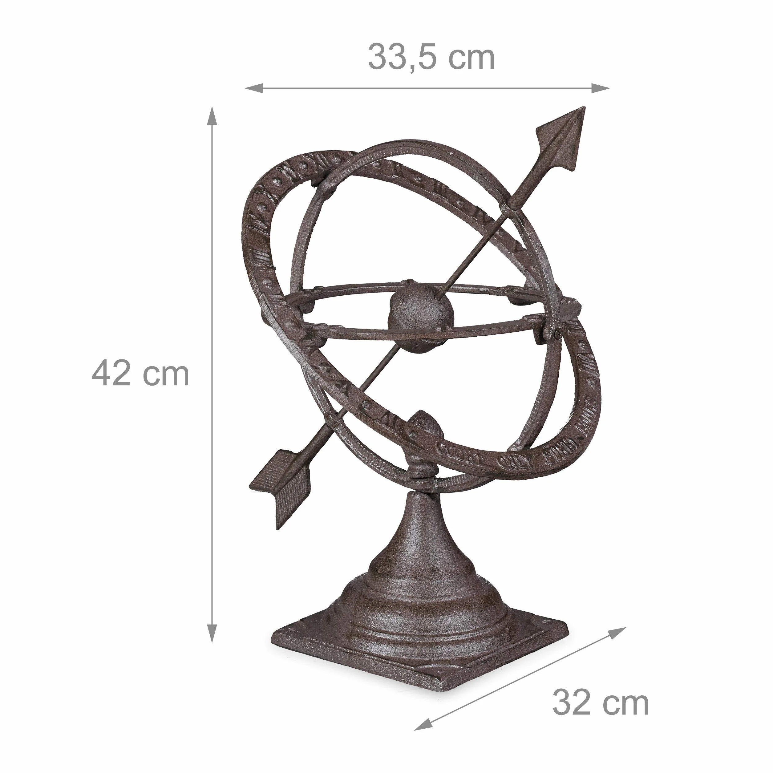 Relaxdays Zegar słoneczny ogrodowy 42 cm żeliwo patyna brązowy