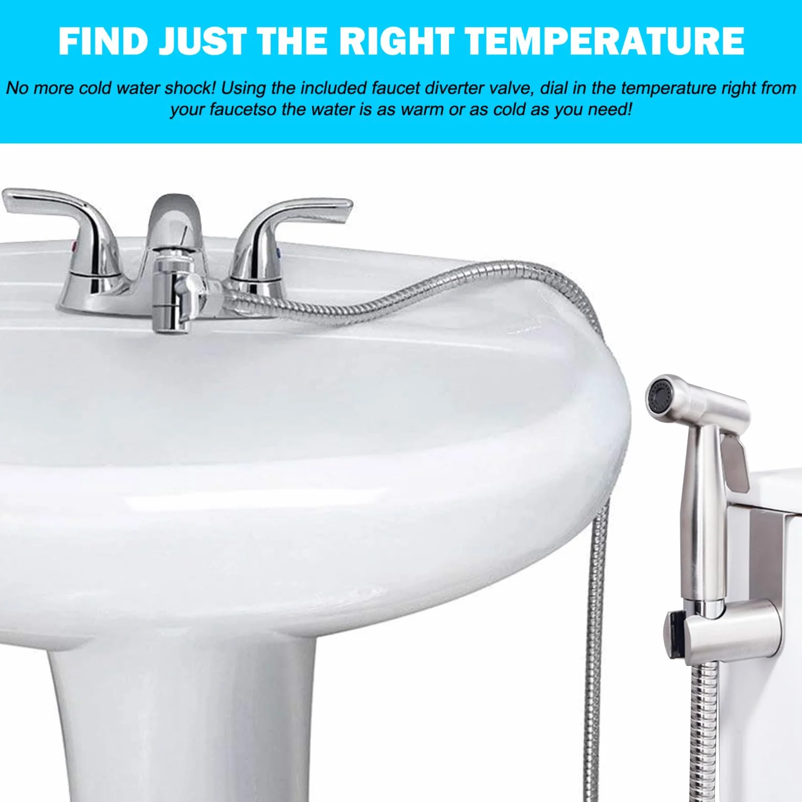Home Handheld Bidet Zestaw toalety dla niemowląt z rozpylaczem z kranu, wężem i przyłączem, idealny do mycia włosów lub czyszczenia umywalki (srebrny)