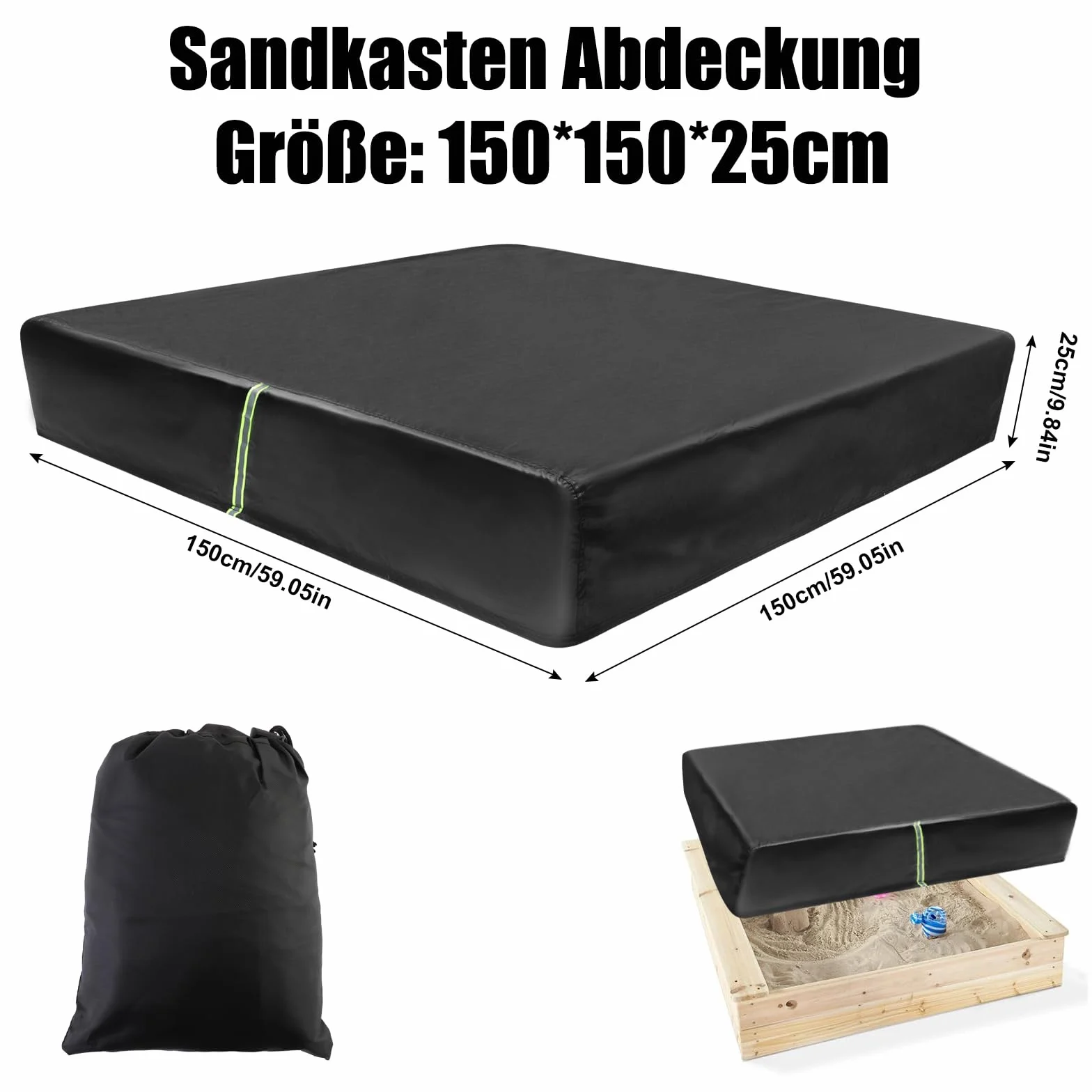QKURT plandeka ochronna na piaskownicę 150x150x25 cm wodoszczelna 420D Oxford z odblaskiem