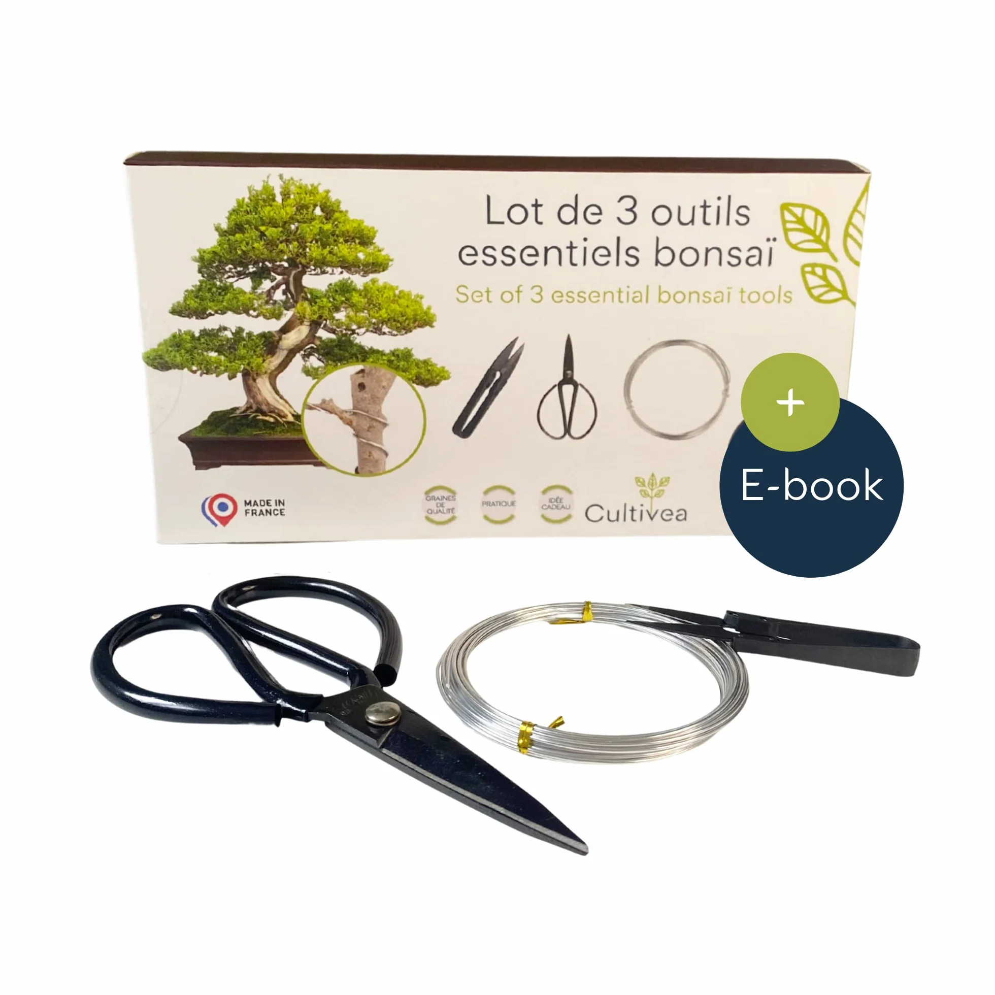 CULTIVEA® - zestaw 3 niezbędnych narzędzi do bonsai - narzędzie stalowe - ogród - nożyce do bonsai do pielęgnacji bonsai i roślin - nożyce okrągłe - przycinanie bonsai - drut aluminiowy