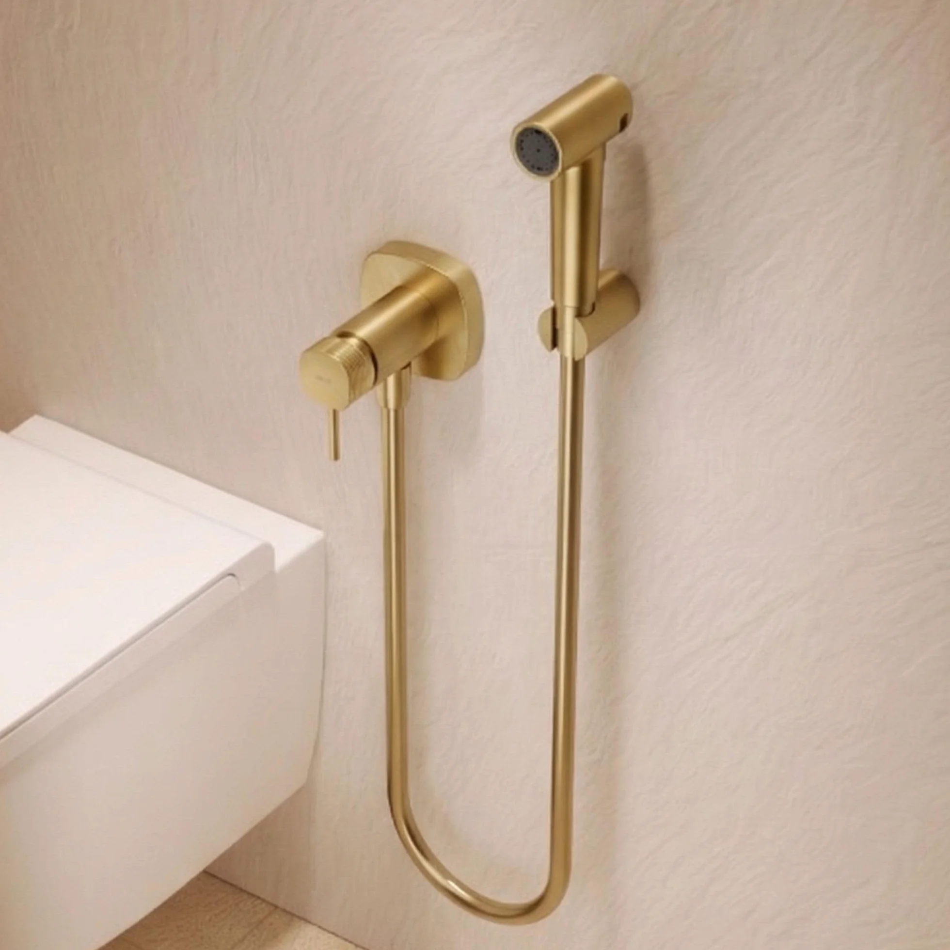 IMEX Bidet prysznic z ciepłą i zimną wodą w kolorze złotym. Bidet do zabudowy kran do toalety ze szczotkowanego złota, higieniczna pojedyncza rączka do toalety, zamiennik kranu bidetowego, seria