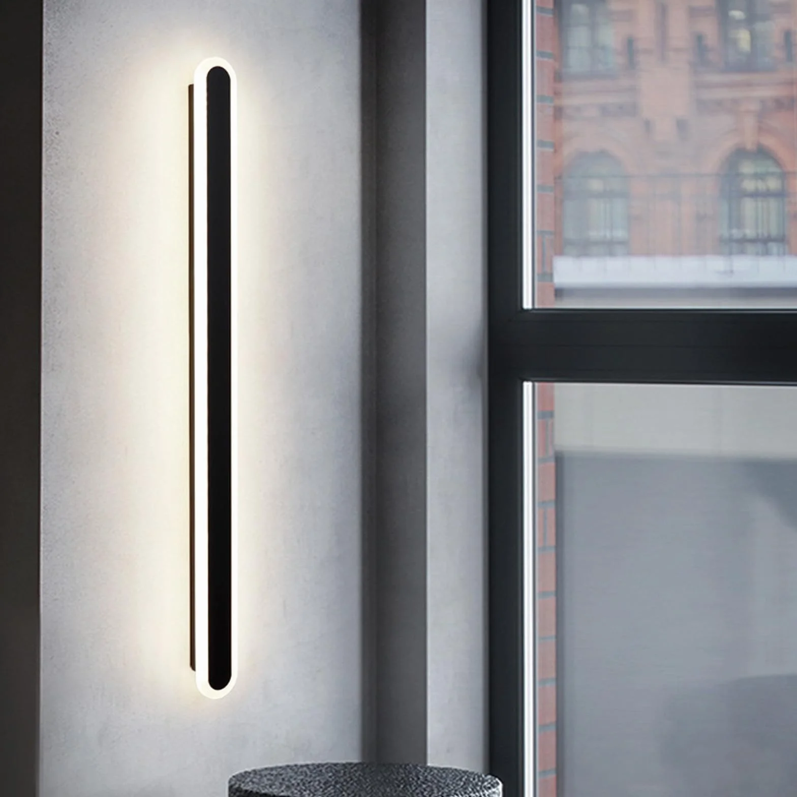 Nowoczesna owalna żelazna i akrylowa lampa ścienna, długa taśma, do sypialni, korytarza, salonu (neutralne czarne światło, 120 cm)