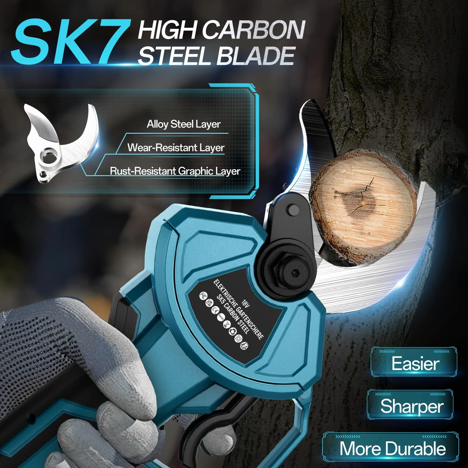 Akumulatorowe nożyce do gałęzi 18 V, kompatybilne z Makita BL-18 V, silnik bezszczotkowy, otwór 60 mm