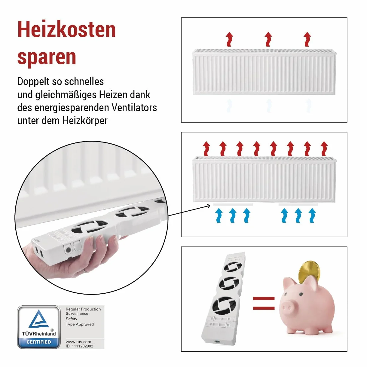 EMOS Wentylator grzewczy do oszczędzania energii i kosztów ogrzewania, zestaw rozszerzający, 1 sztuka dmuchawy grzewczej z kablem połączeniowym, natężenie przepływu powietrza 36 m3/h na wentylator