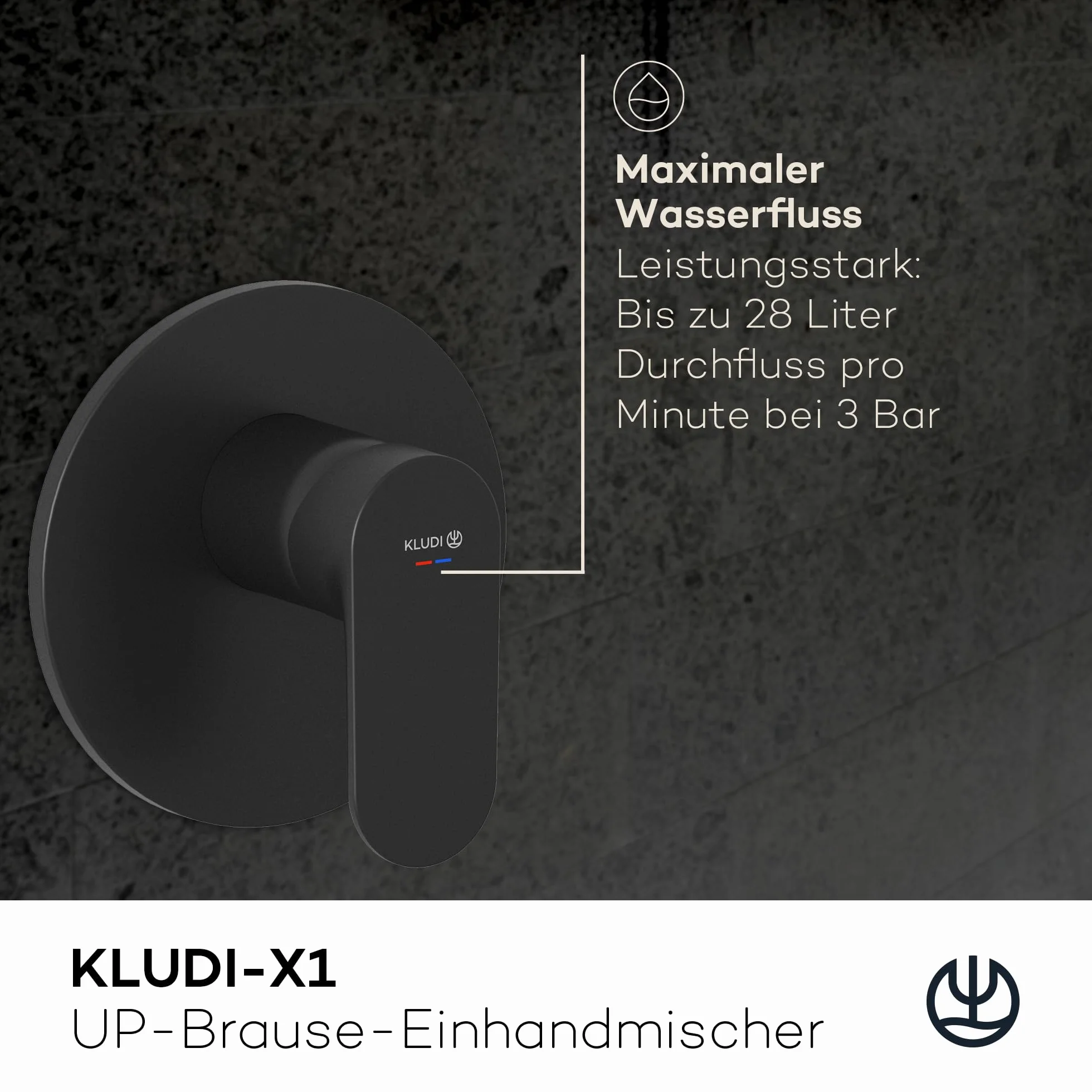 KLUDI -X1 podtynkowa armatura prysznicowa z ogranicznikiem ciepłej wody, bateria prysznicowa z wysokiej jakości ceramicznym wkładem do łazienki, czarna matowa, wymagane akcesoria KLUDI Slimbox (art.
