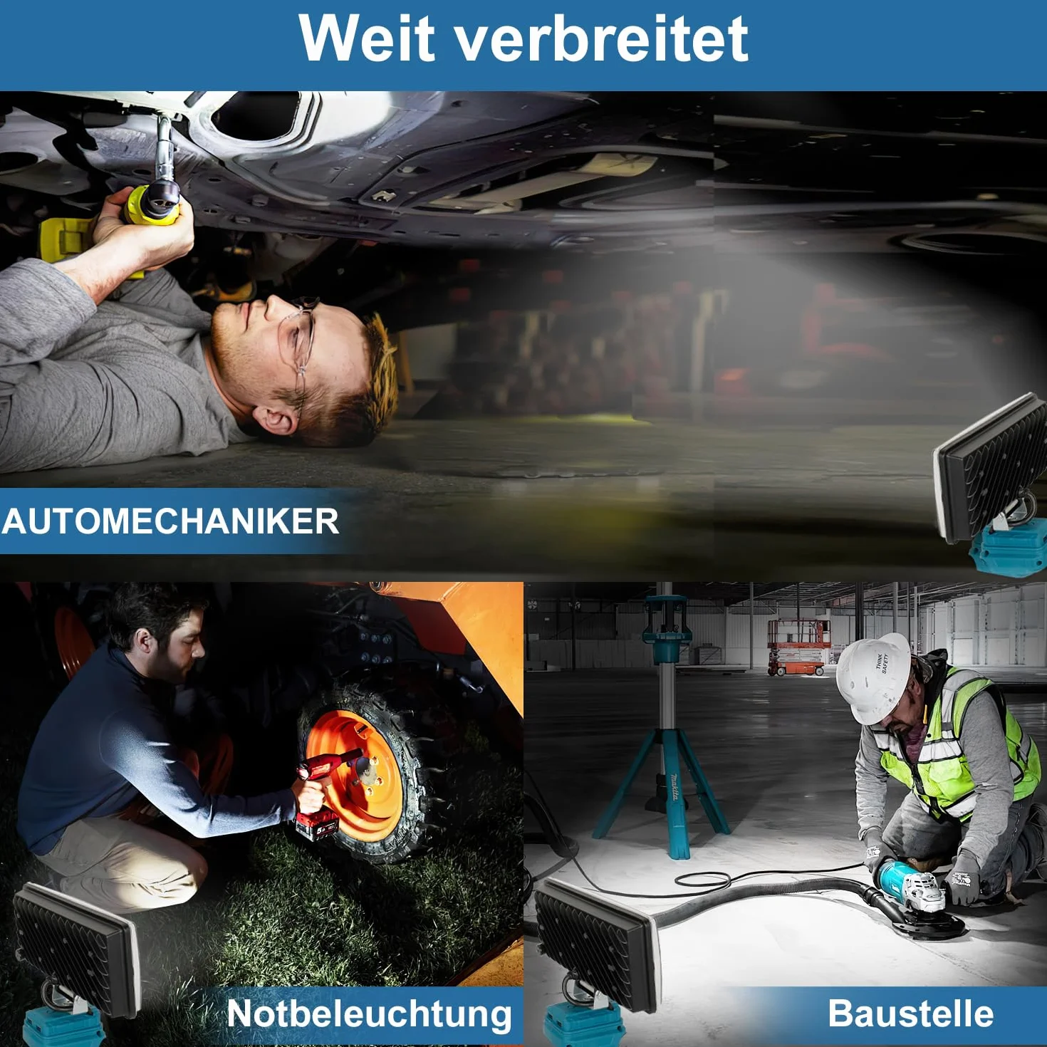 Akumulatorowa lampa do Makita 18 V, 100 W, 8000 lm, bezprzewodowa, 8 cali, akumulatorowy reflektor budowlany z 2 ładowaniem USB, 2 ustawieniami jasności, przenośny reflektor LED (bez baterii)