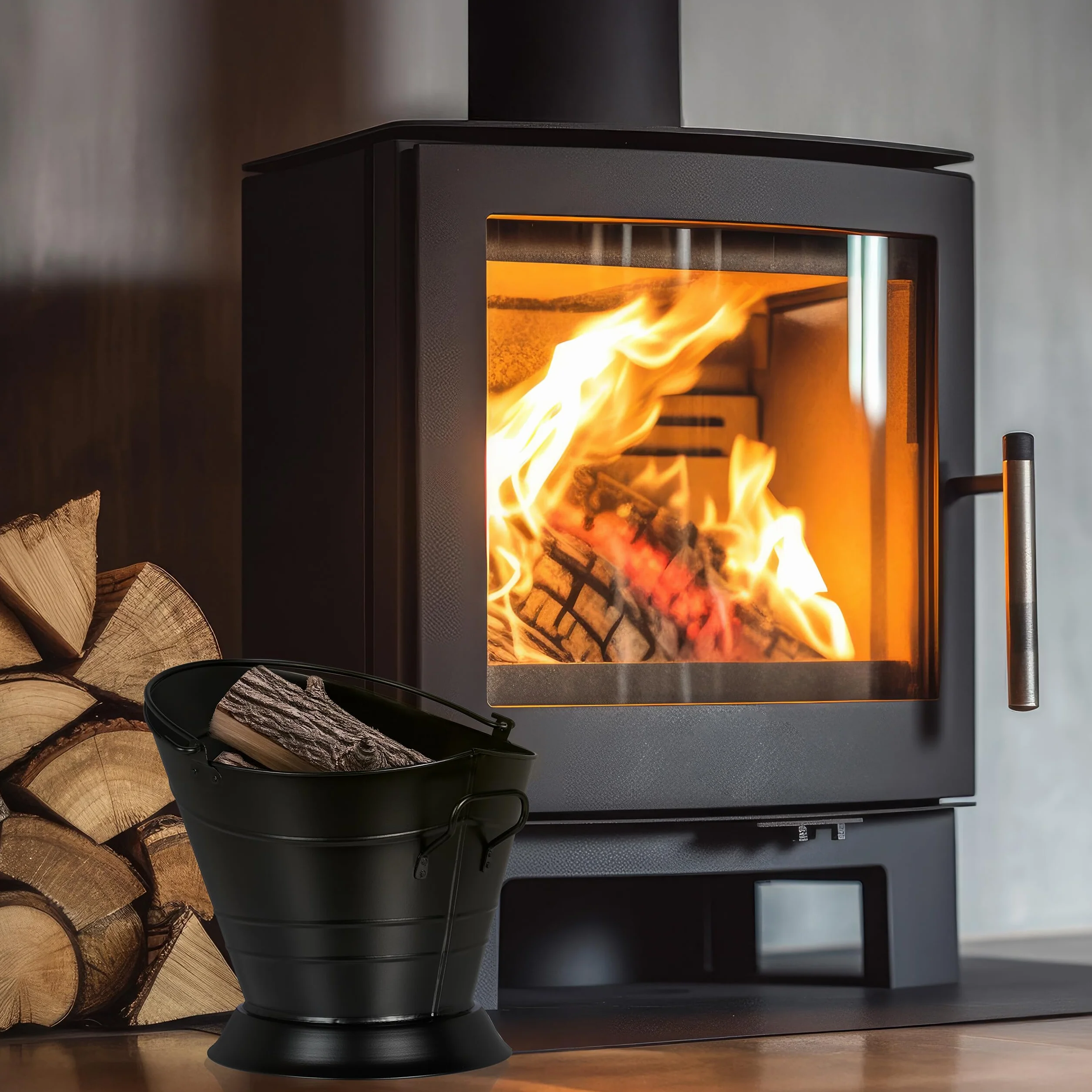 Relaxdays Wiadro na węgiel z uchwytem do noszenia i uchwytem, 6 litrów, na węgiel, żelazo, pojemnik na węgiel, czarny