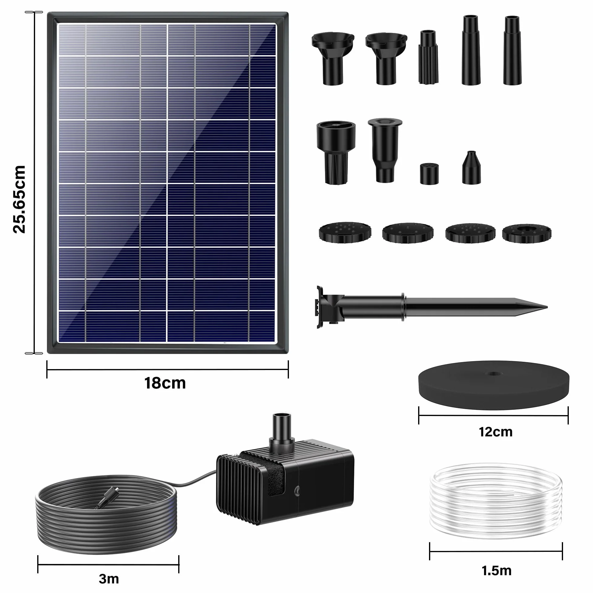 Pompa solarna do stawu 7,5 W 300 l/h z filtrem i wężem 1,5 m