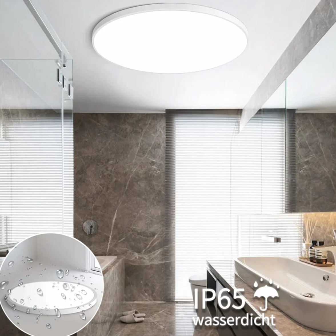 NUODIFAN Lampa sufitowa LED, 36 W, 4250 lm, ultra cienka, biała, 3000 K/4000 K/6000 K, wodoszczelna IP65, lampa sufitowa, okrągła, lampa sufitowa, bez migotania, lampa LED