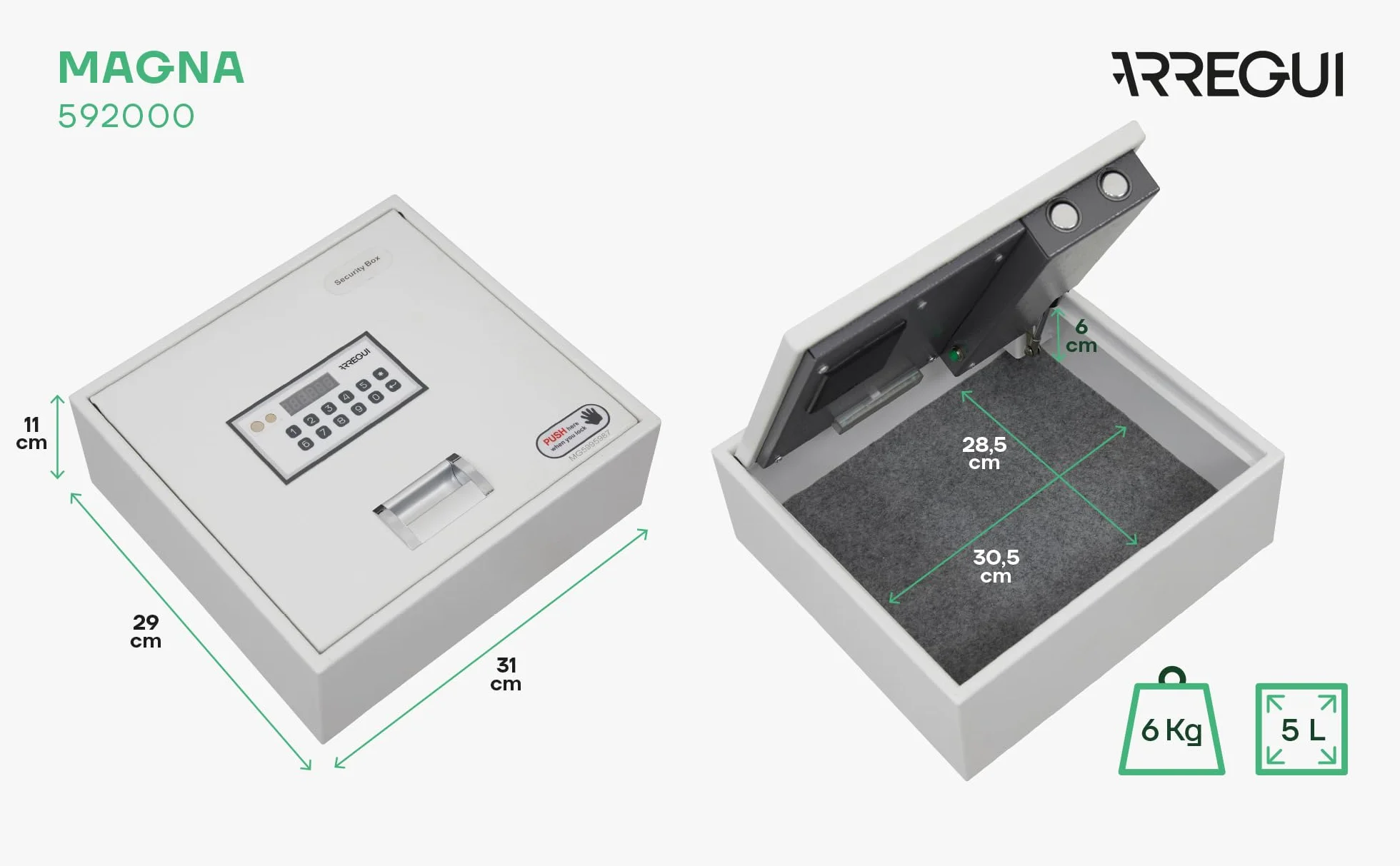 ARREGUI Magna 592000 Sejf ukryty na podłodze szafy | Kryjówka na pieniądze w domu | Domowy sejf w kamuflażu z kodem | Elektroniczny sejf | 11 x 31 x 29 cm | 5L