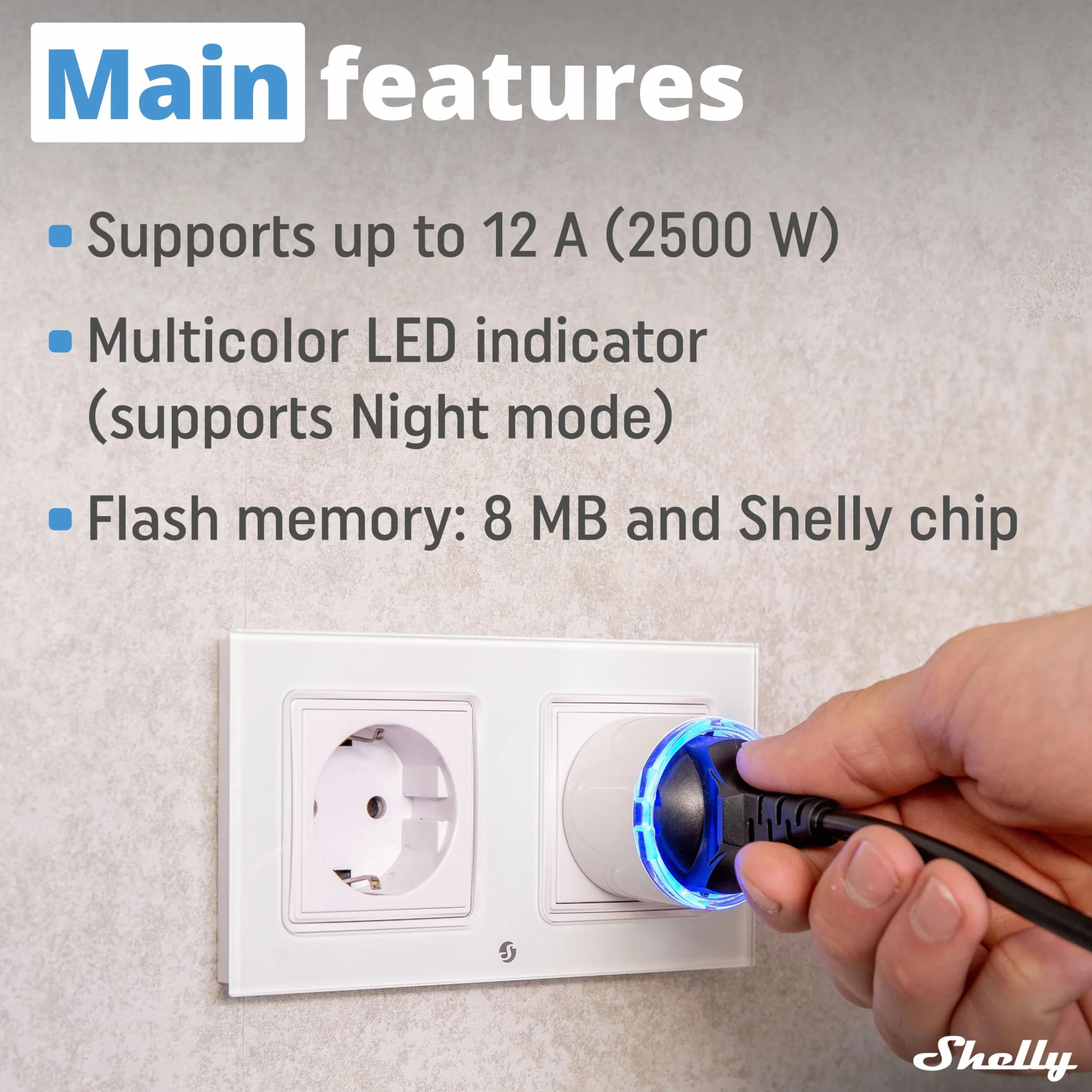 Shelly Plug S MTR Gen3- Czarny, Inteligentna Wtyczka Wi-Fi z Licznikiem, Wskaźnikiem LED, Zdalne Sterowanie za Pomocą Aplikacji i Głosu, Programowalna z Timerem, Alexa, Google Home, SmartThings