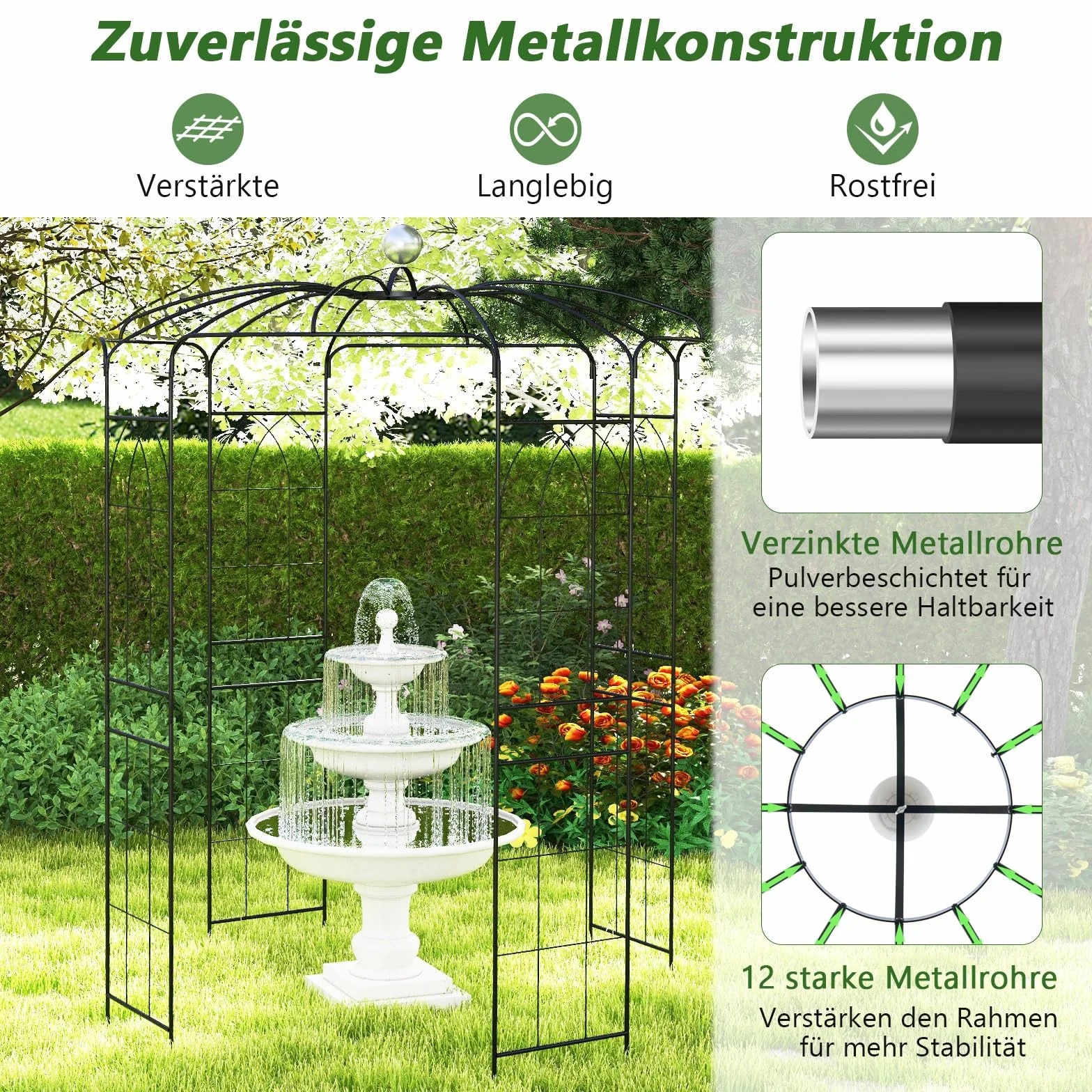 COSTWAY Metalowy pawilon różany, łuk ogrodowy do roślin pnących, bramka, kratka różana, kratka dla roślin pnących, kratka do roślin pnących, kratka do roślin pnących, pawilon ogrodowy, na werandę
