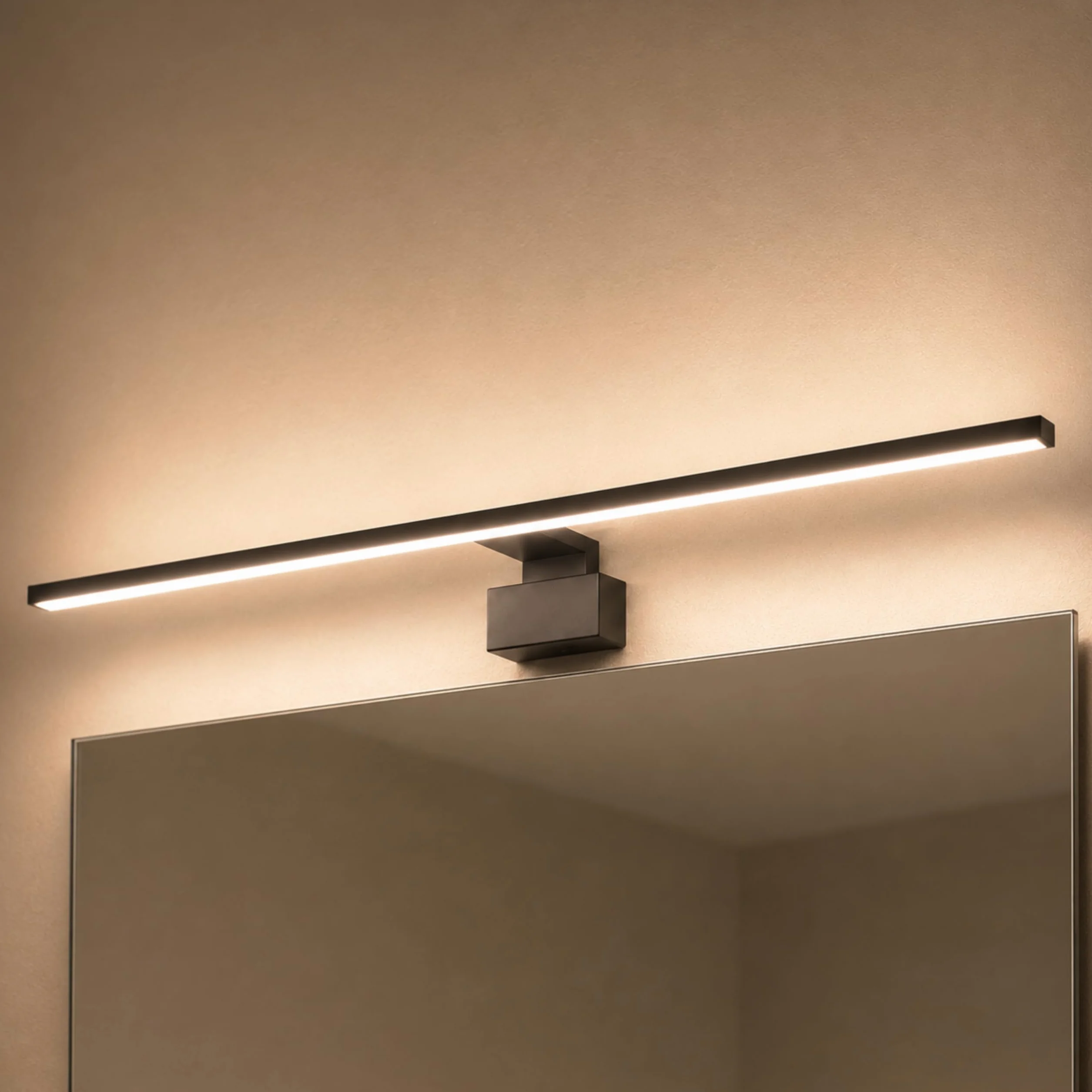 Kalb Running Light lampa łazienkowa LED, 80 cm, IP44, oświetlenie lustra z efektem strumienia świetlnego, 230 V, lampa łazienkowa na ścianę lub szafkę z lustrem, czarna/chrom, 3000 K/4000 K (czarna