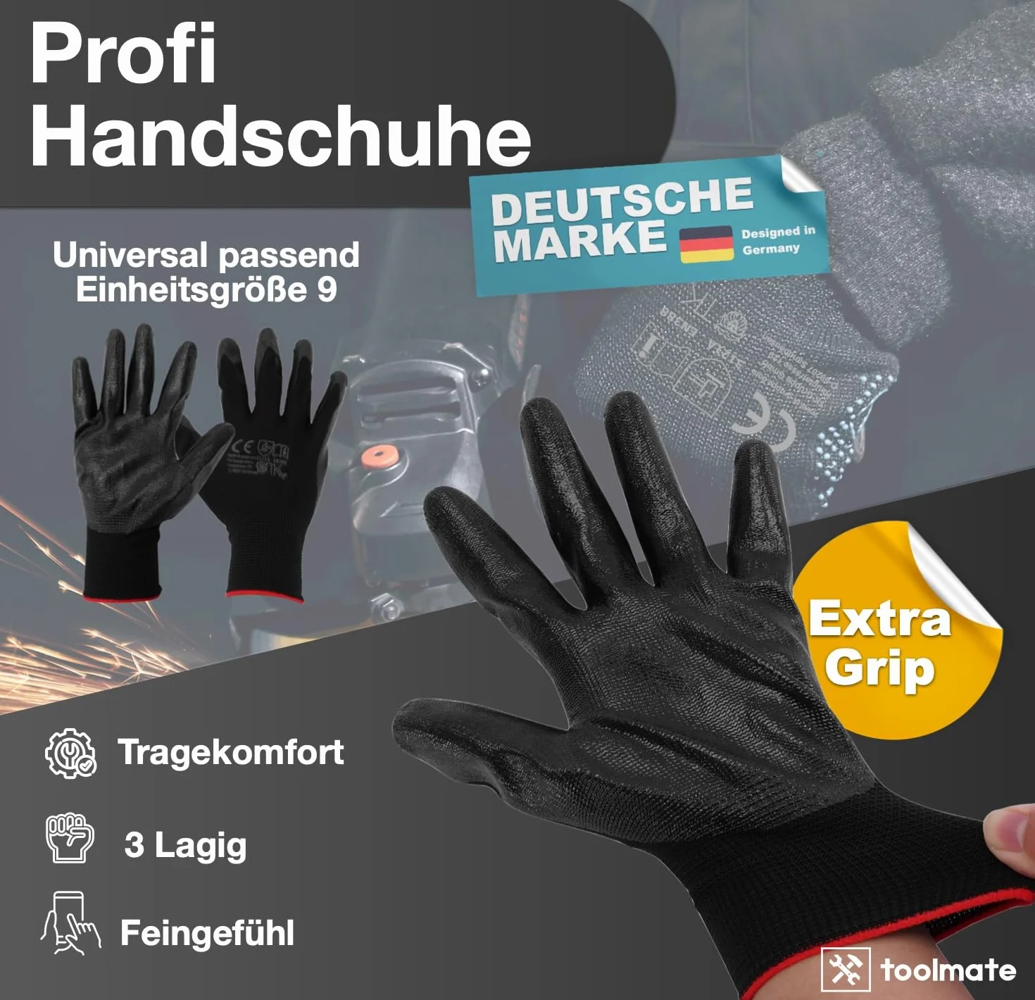 TK Gruppe Timo Klingler Szare rękawice robocze zgodne z normą EN388, rozmiar uniwersalny 7–11, rękawice ogrodowe dla mężczyzn i kobiet, dla mechaników i do warsztatów, lateksowe, 20 szt.