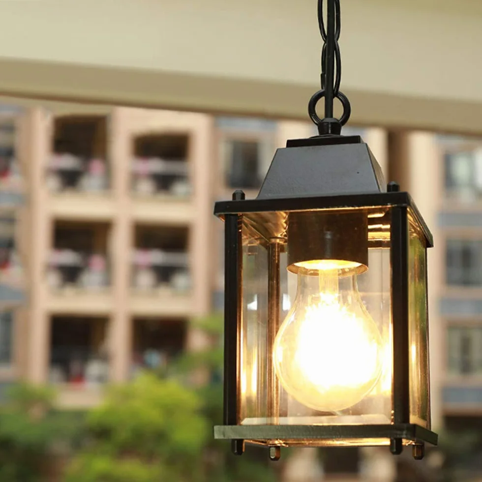 Mengjay Lampa wisząca w stylu retro, czarna, do użytku na zewnątrz, wodoszczelna, E27, z regulacją wysokości, aluminium, do jadalni, na balkon, dekoracyjny pawilon zewnętrzny