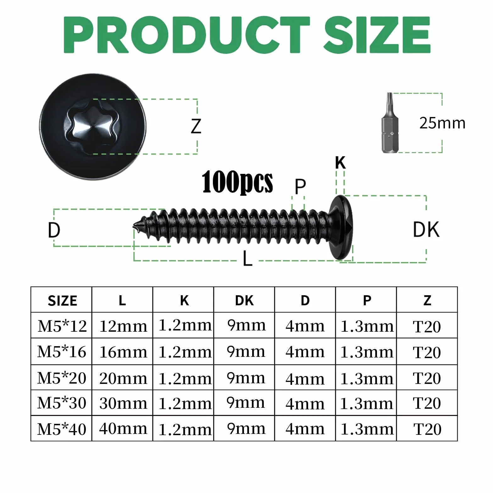 100 sztuk wkrętów ze stali nierdzewnej, czarne, łeb wpuszczany, M5 x 16 mm, wkręty do drewna, czarne, Torx do paneli akustycznych, akcesoria, okapy samogwintujące z płytą wiórową pełny gwint