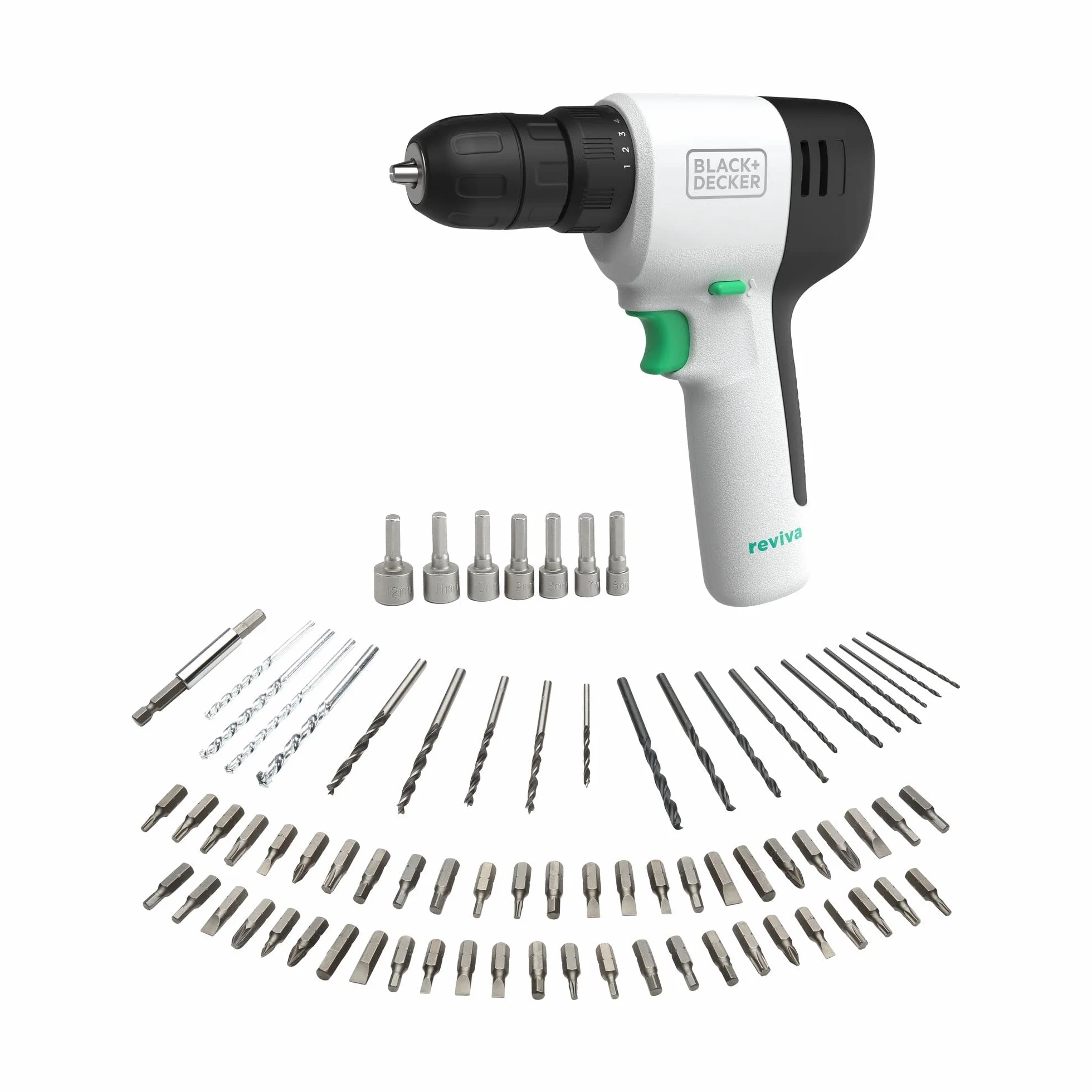 BLACK+DECKER Wiertarka wkrętarka 12V REVIVA z wbudowanym akumulatorem 1,5Ah 80 akcesoria REVDD12A80-QW