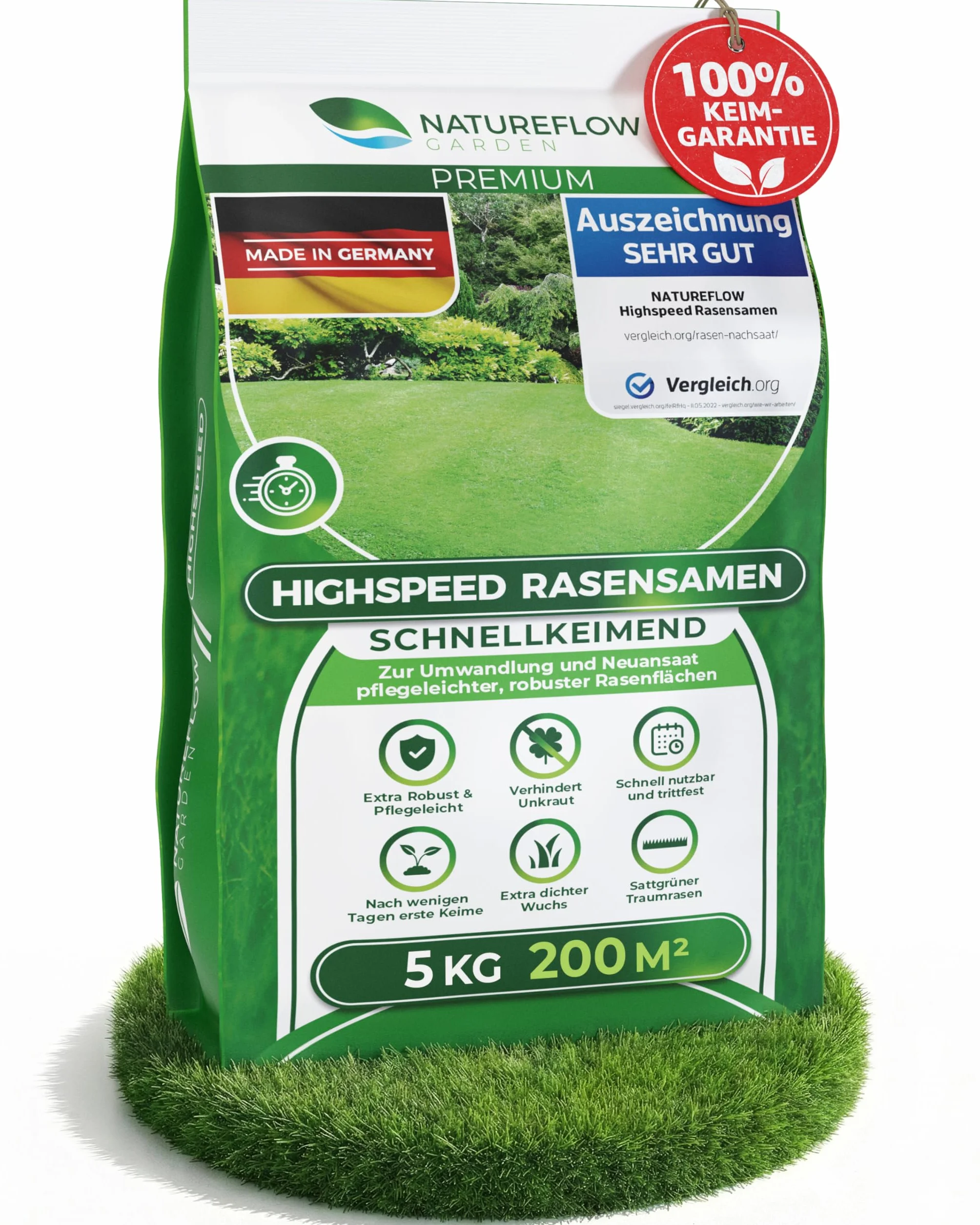 Nasiona trawy Premium 5 kg 200 m² Szybko rosnący Made in Germany