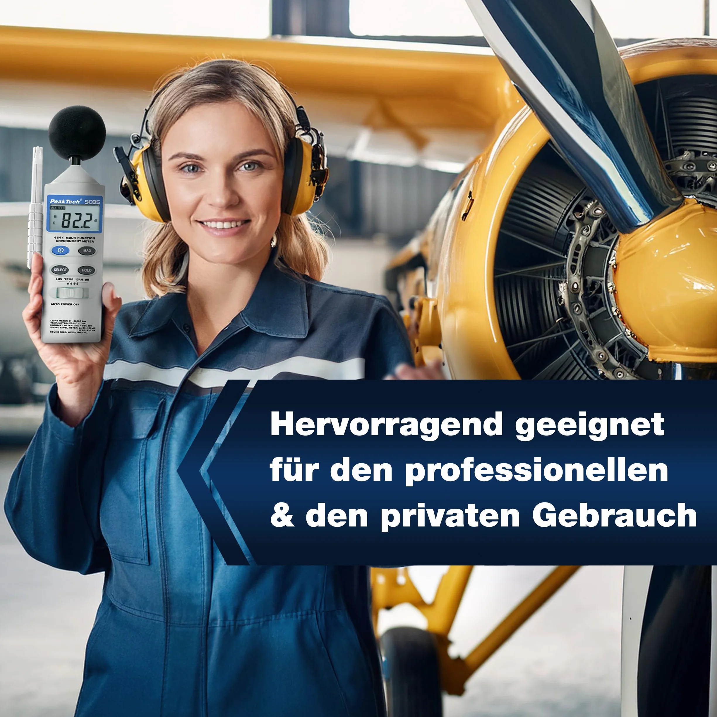 PeakTech P 5035 - Wielofunkcyjny Miernik środowiska ~ z temperaturą, wilgotnością, luksami, poziomem dźwięku