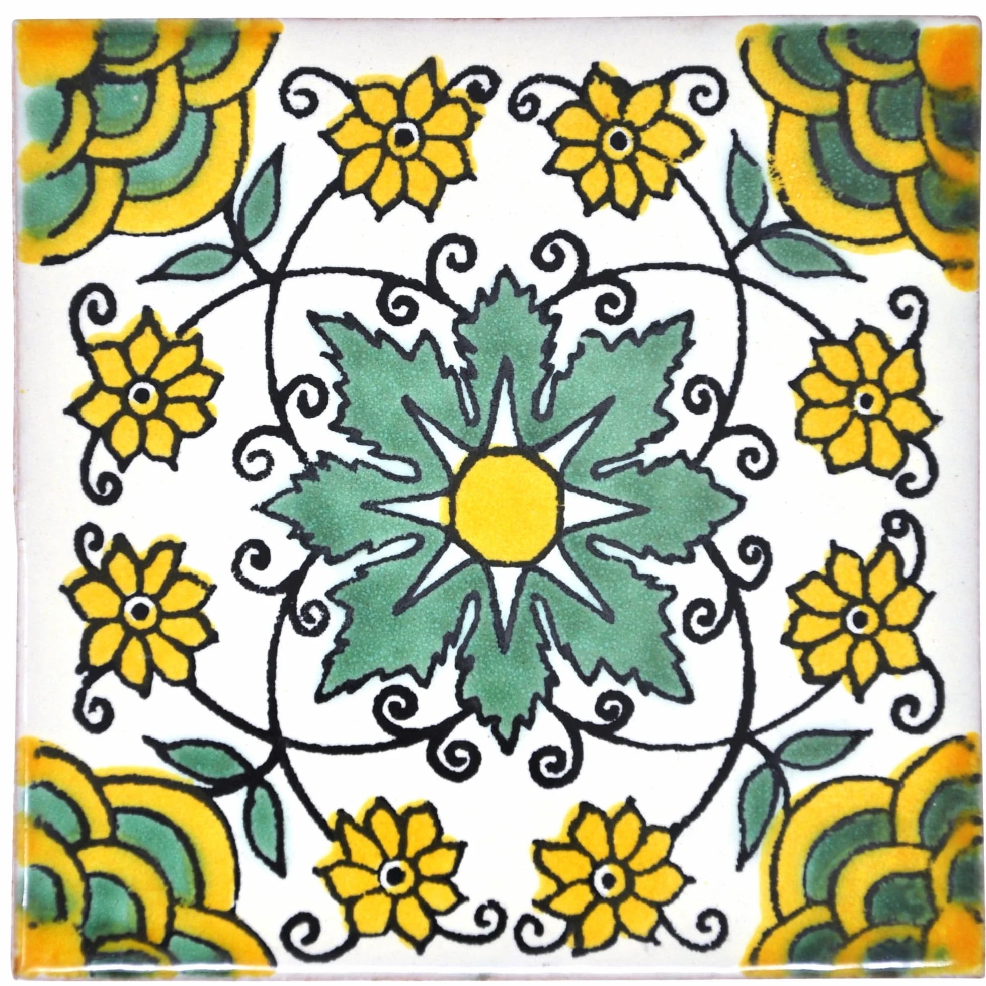 Ceramiczna meksykańska płytka - 10,5 cm - ręcznie wykonana i etycznie wymieniona przez Tumia LAC, NIEBIESKI, 10.5 x 10.5 cm