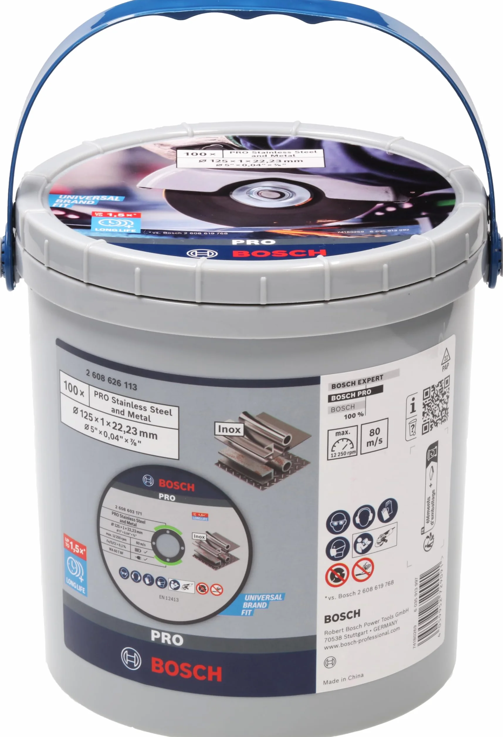 Bosch 100x Korundowa tarcza tnąca PRO Stainless Steel and Metal Long Life z otworem 22,23 mm (do Stal, Stal nierdzewna, Ø 125 mm, Professional Akcesoria Mała szlifierka kątowa)