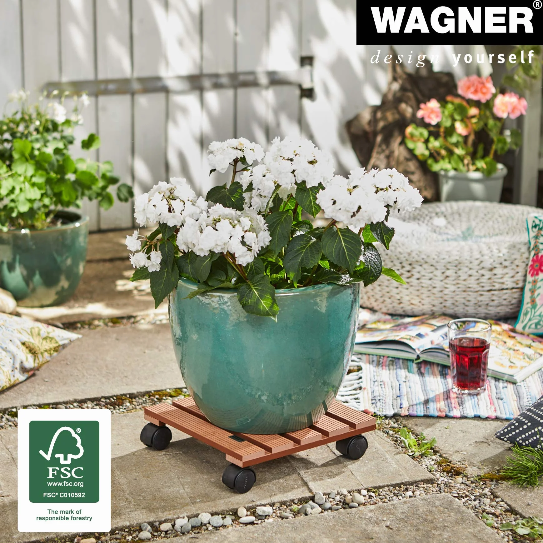 Wagner wałek do roślin WPC 29 x 29 x 8 cm, do stosowania na zewnątrz + do wnętrz, wałek do donicy z kompozytu FSC® Wood Plastic Composite, terakota, nośność 60 kg - 20051001