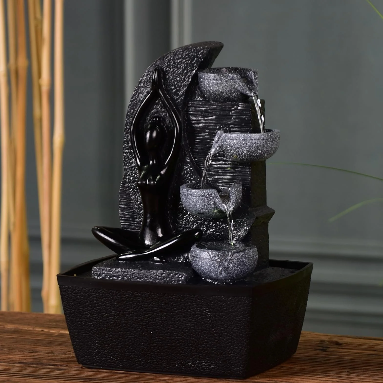 Yama Zen'Light fontanna wewnętrzna wodospad 4 poziomy ściana wodna LED wys. 25cm dekoracja Zen