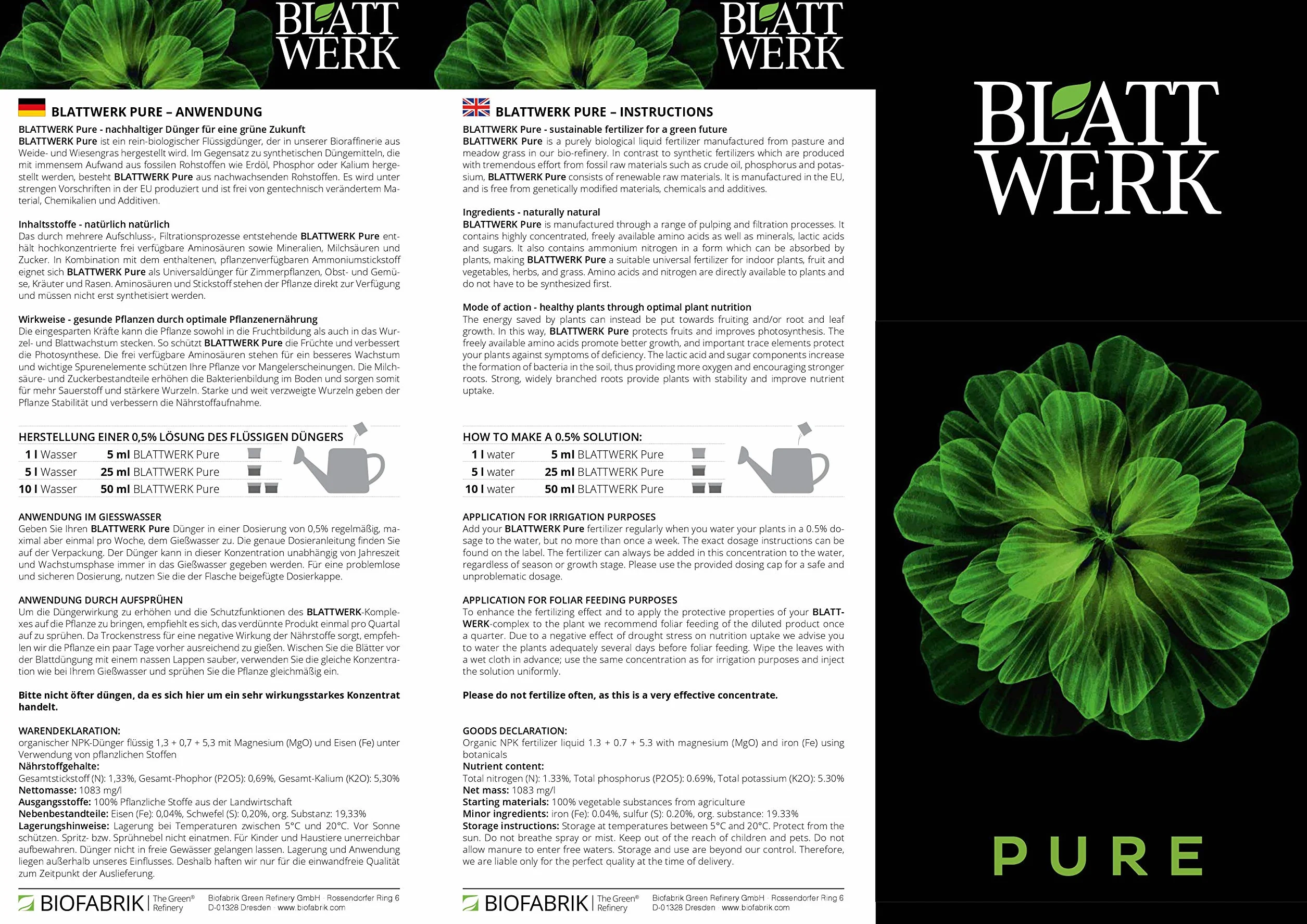 BLATTWERK Pure nawóz uniwersalny organiczny NPK 1 l