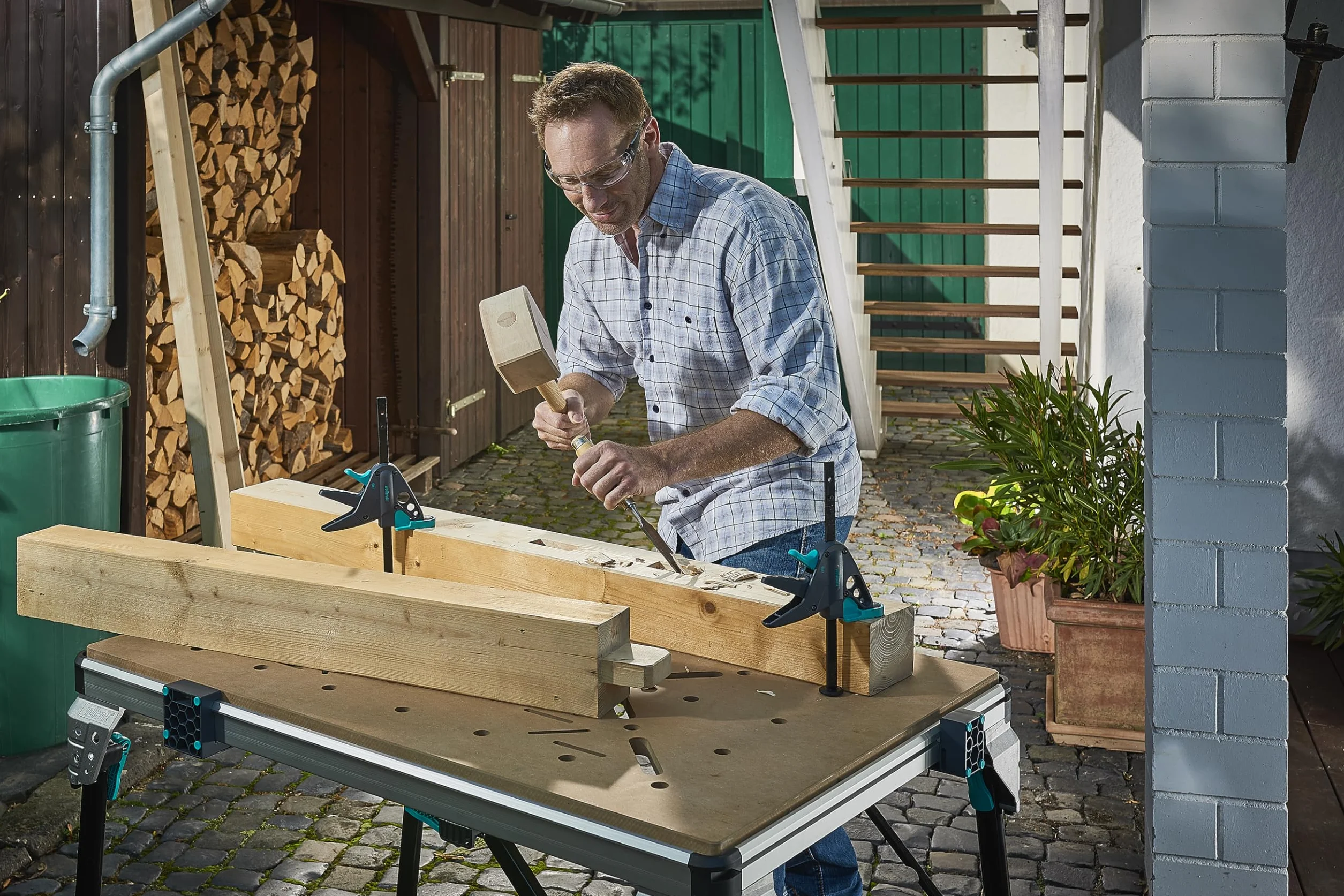 wolfcraft Ścisk do stołów PRO 65-150-W I 3036000 I Do mocowania obrabianych przedmiotów do wszystkich stołów serii MASTER I Siła mocowania 90 kg - Zakres zacisku:120 mm