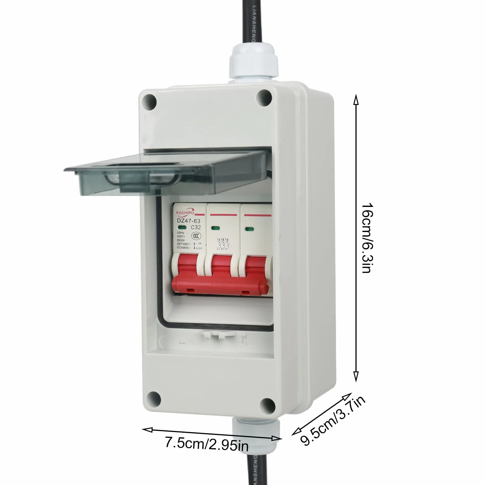 CEE Adapter 63 A 400 V wtyczka na 32 A 400 V sprzęgło z wyłącznikiem nadprądowym 32 A - IP44 CEE wtyczka H07RN-F 5G4/5G6 gumowy kabel zasilający 5 x 2,5 mm